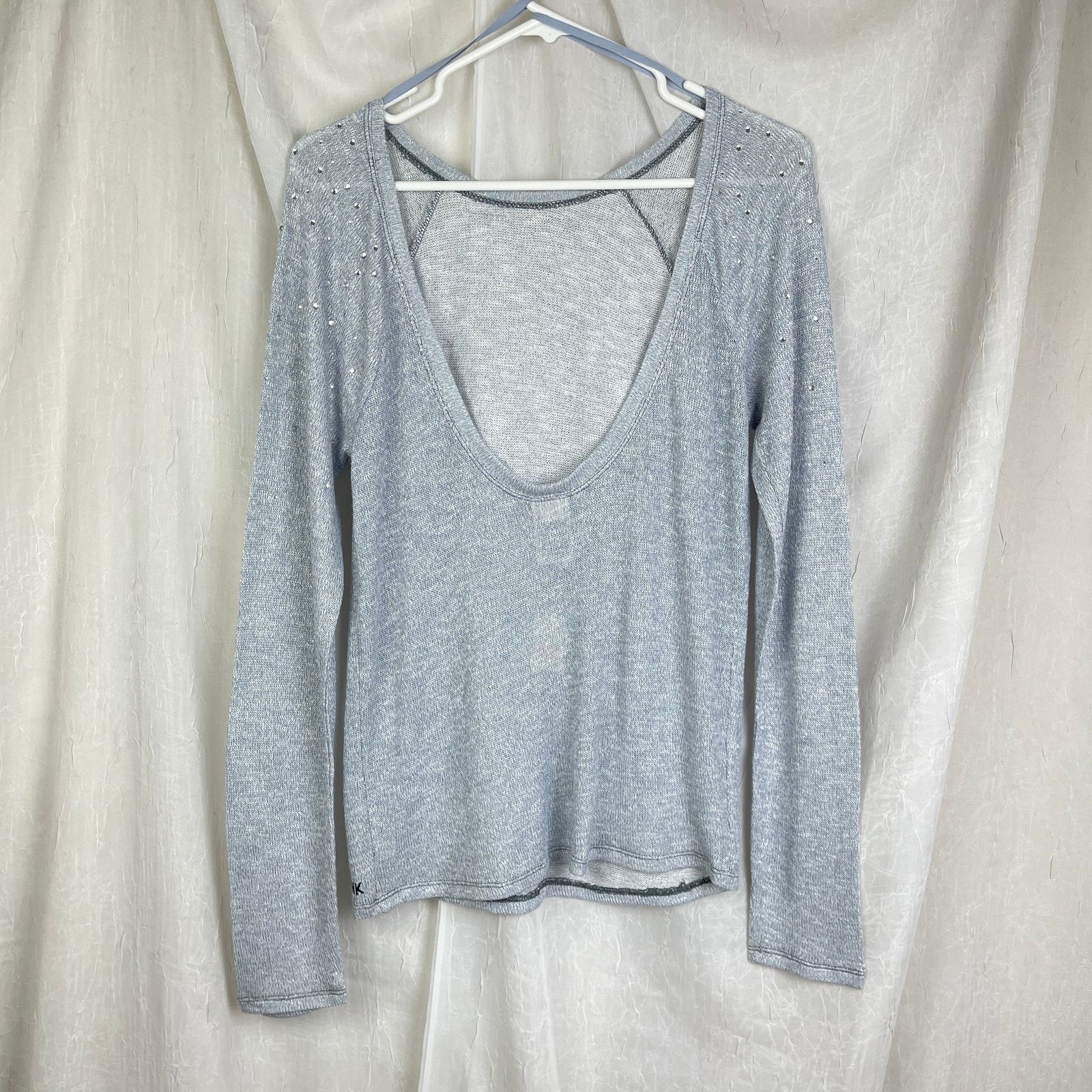Pink Victoria’s Secret PINK Light Gray Scoop Back Slouchy Sweater Size XS / US 0-2 / IT 36-38 - 12 Thumbnail
