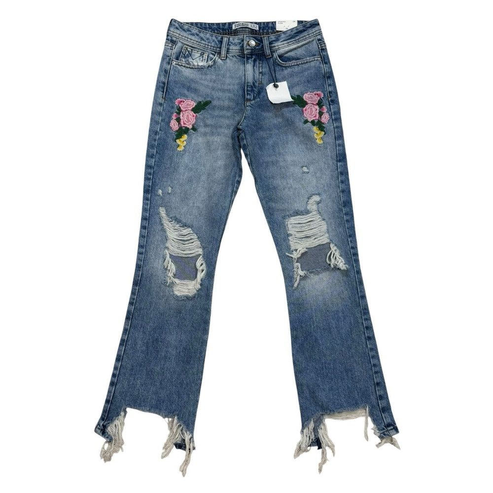 Zara NWT New Zara Floral Embroidered Distressed Ankle Jeans Size Size 26" / US 2 / IT 38 - 1 Thumbnail