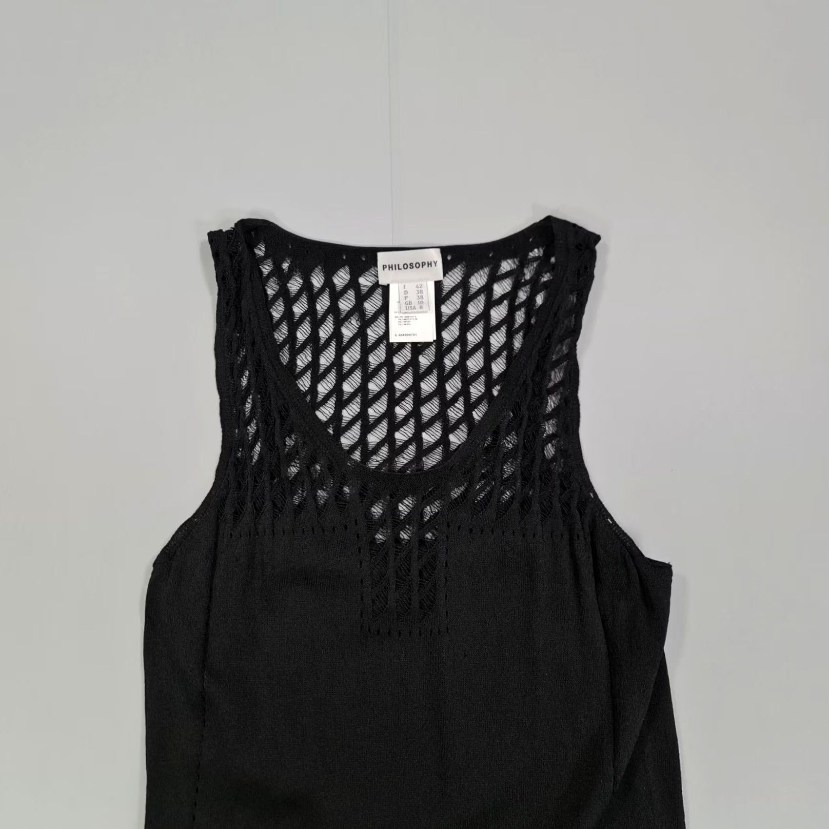 Vintage Philosophy Maxi Dress Black 10 UK - Long Sleeve Crochet Knit Size L / US 10 / IT 46 - 3 Thumbnail