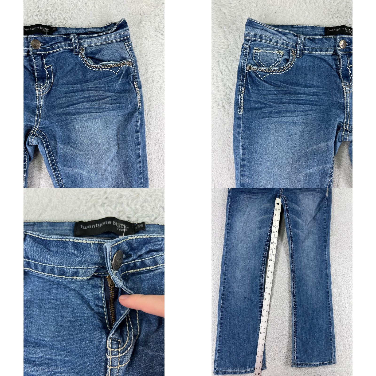 Vintage Vintage Premiere Blue Denim Bootcut Jeans Womens Size 12 Slim Embroidered Rhinestone Studded Low Rise Size 34" / US 12 / IT 48 - 8 Thumbnail