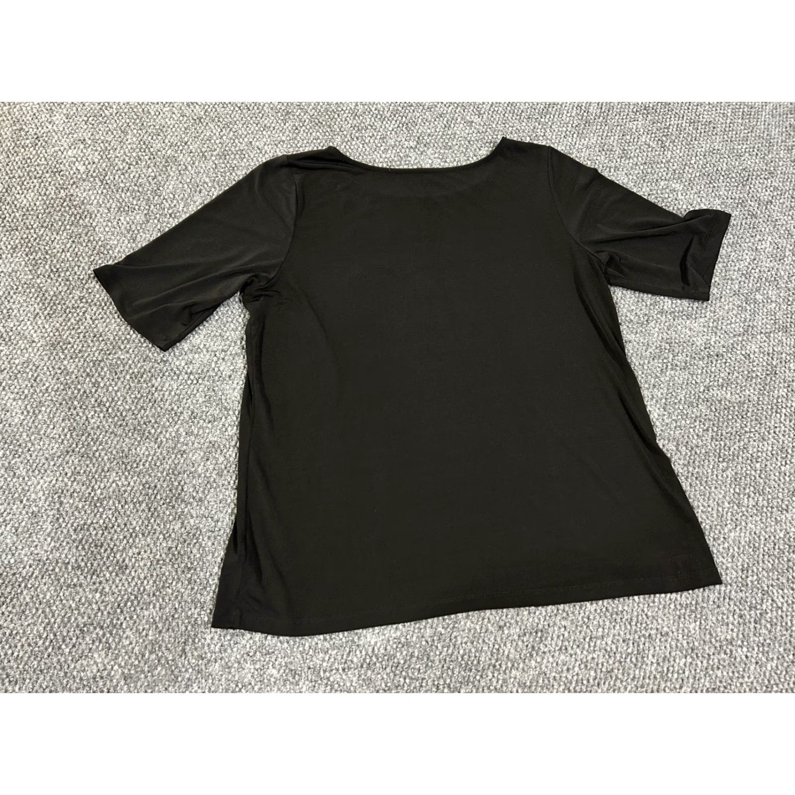 Vintage Susan Graver Blouse Shirt Womens Large Black Short Sleeve Knit Polyester Spandex Casual Solid Regular Classic None Size L / US 10 / IT 46 - 6 Thumbnail
