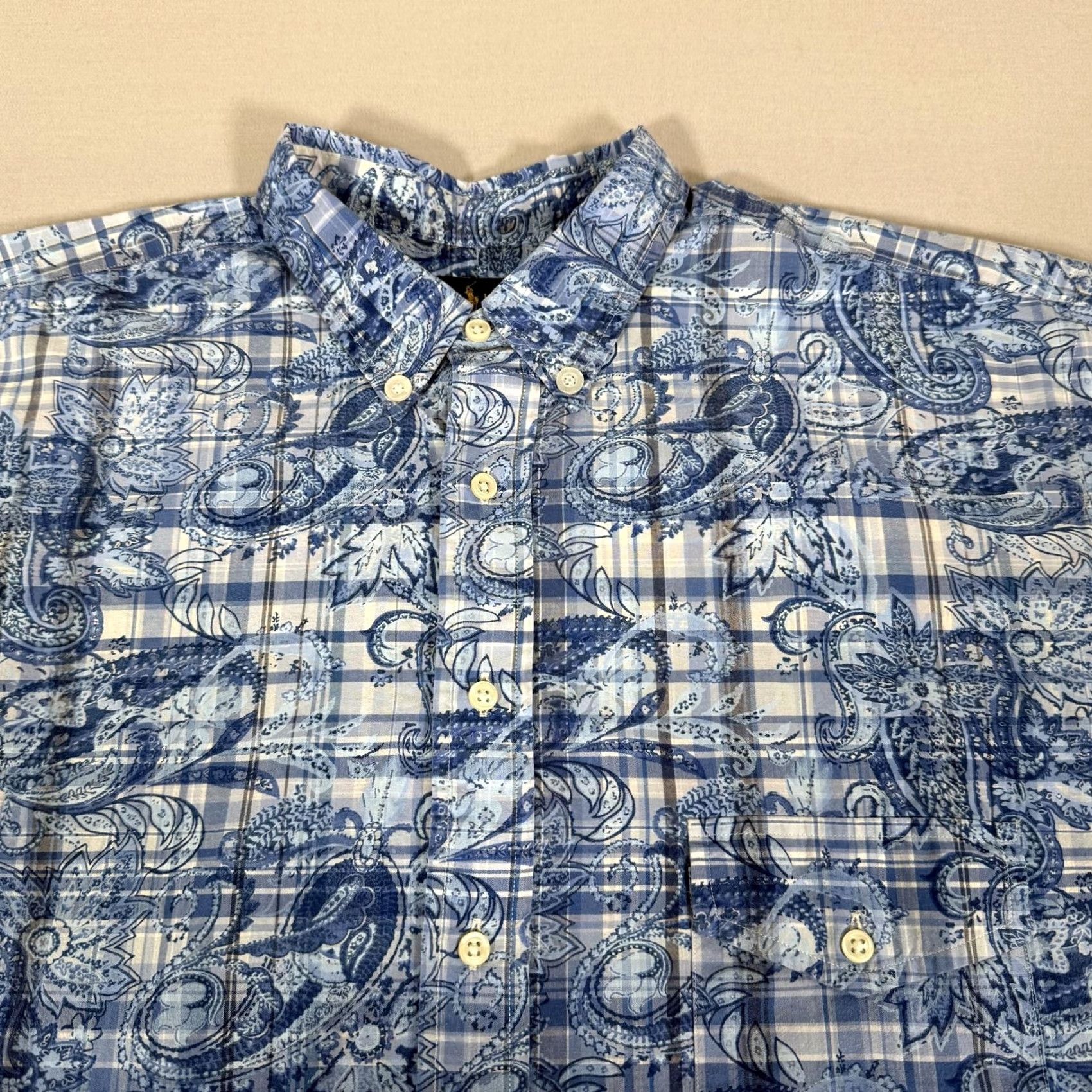 Polo Ralph Lauren Polo Ralph Lauren Shirt Mens XLT Blue Paisley Floral Button Up Cotton Beach Size US XL / EU 56 / 4 - 3 Thumbnail