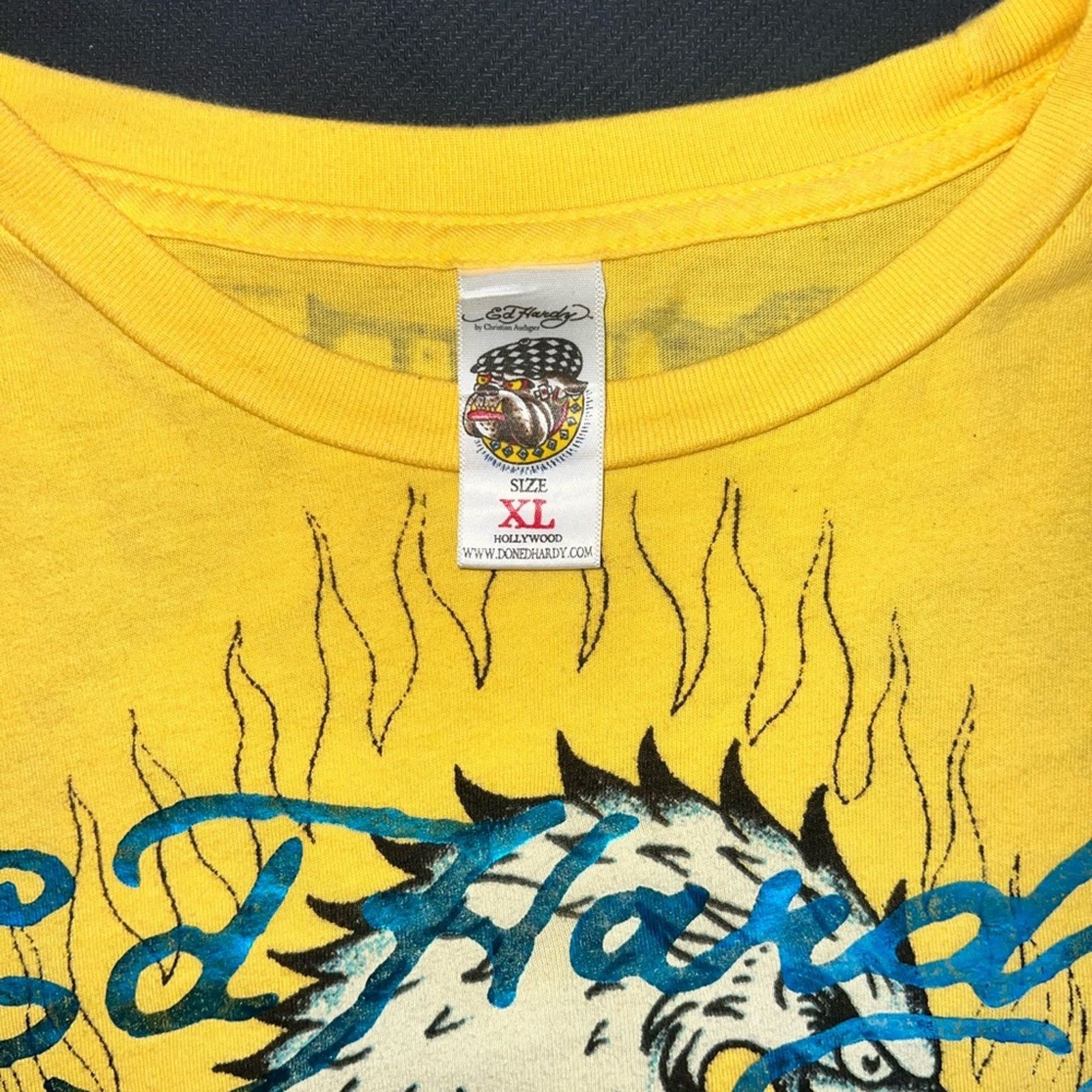 Ed Hardy Ed Hardy “Erase All Fears” Snake Dagger Graphic yellow Tee Size US XL / EU 56 / 4 - 3 Thumbnail