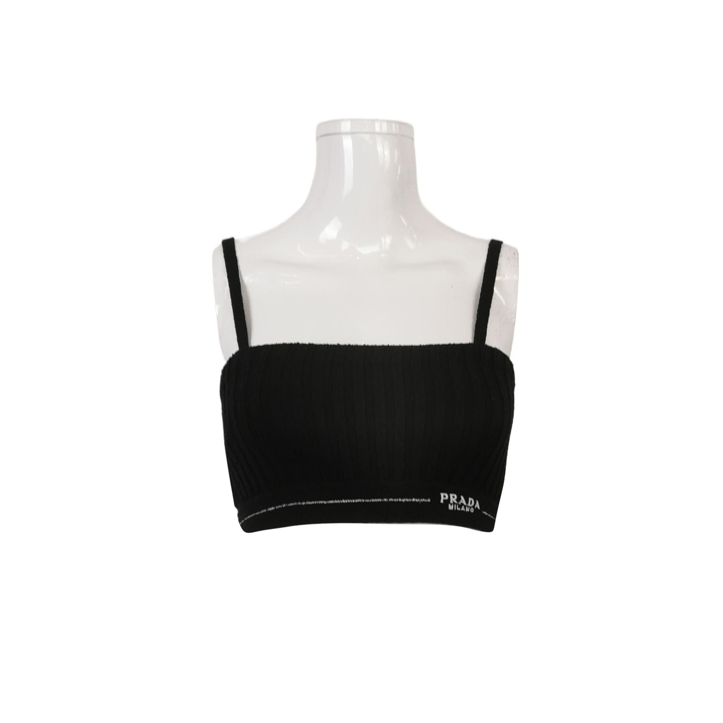 Prada Prada Logo Black Ribbed Crop Top 0089 Size S / US 4 / IT 40 - 1 Thumbnail