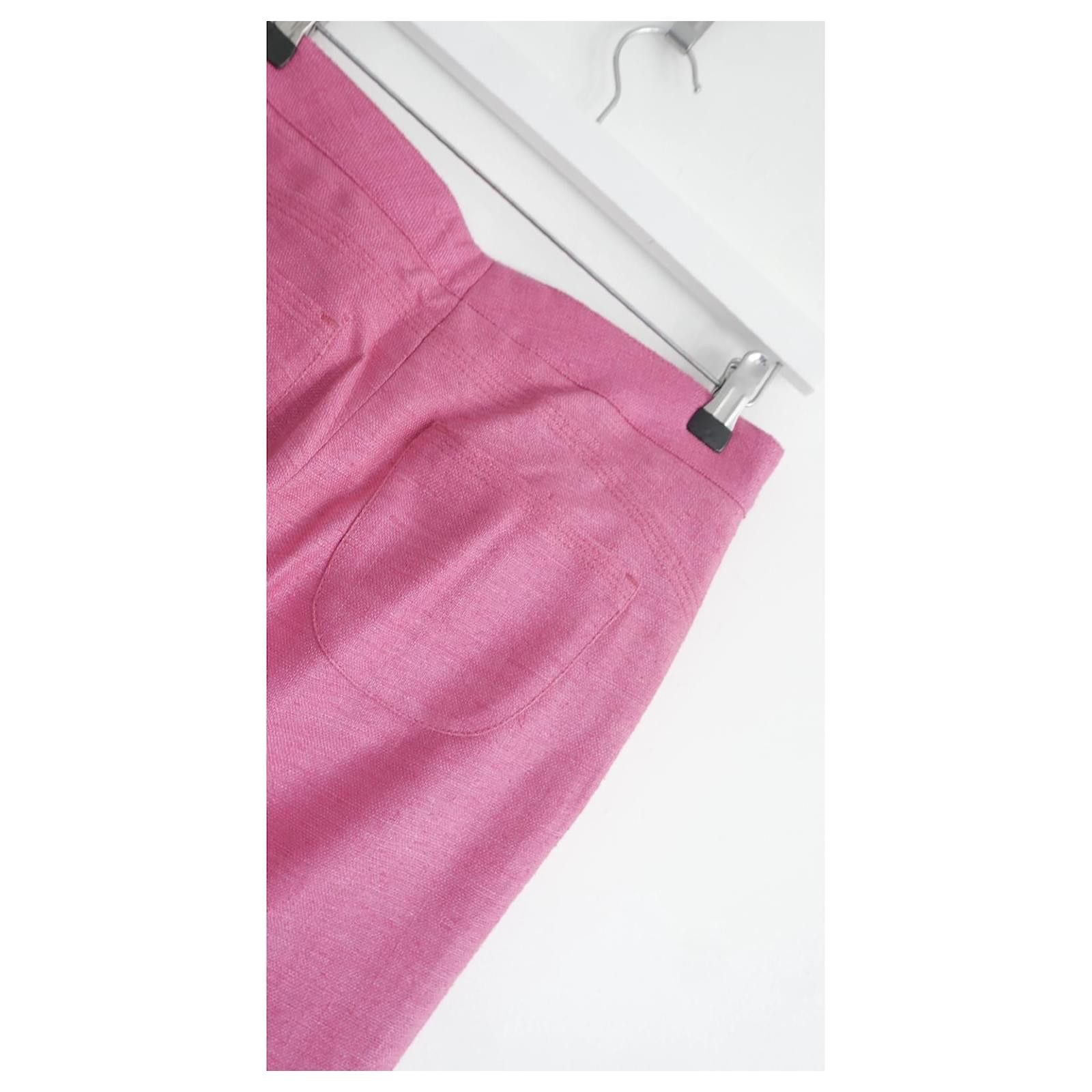Chanel Chanel Spring 2007 Pink Slubbed Silk Flared Trousers Size 27" / US 4 / IT 40 - 4 Thumbnail