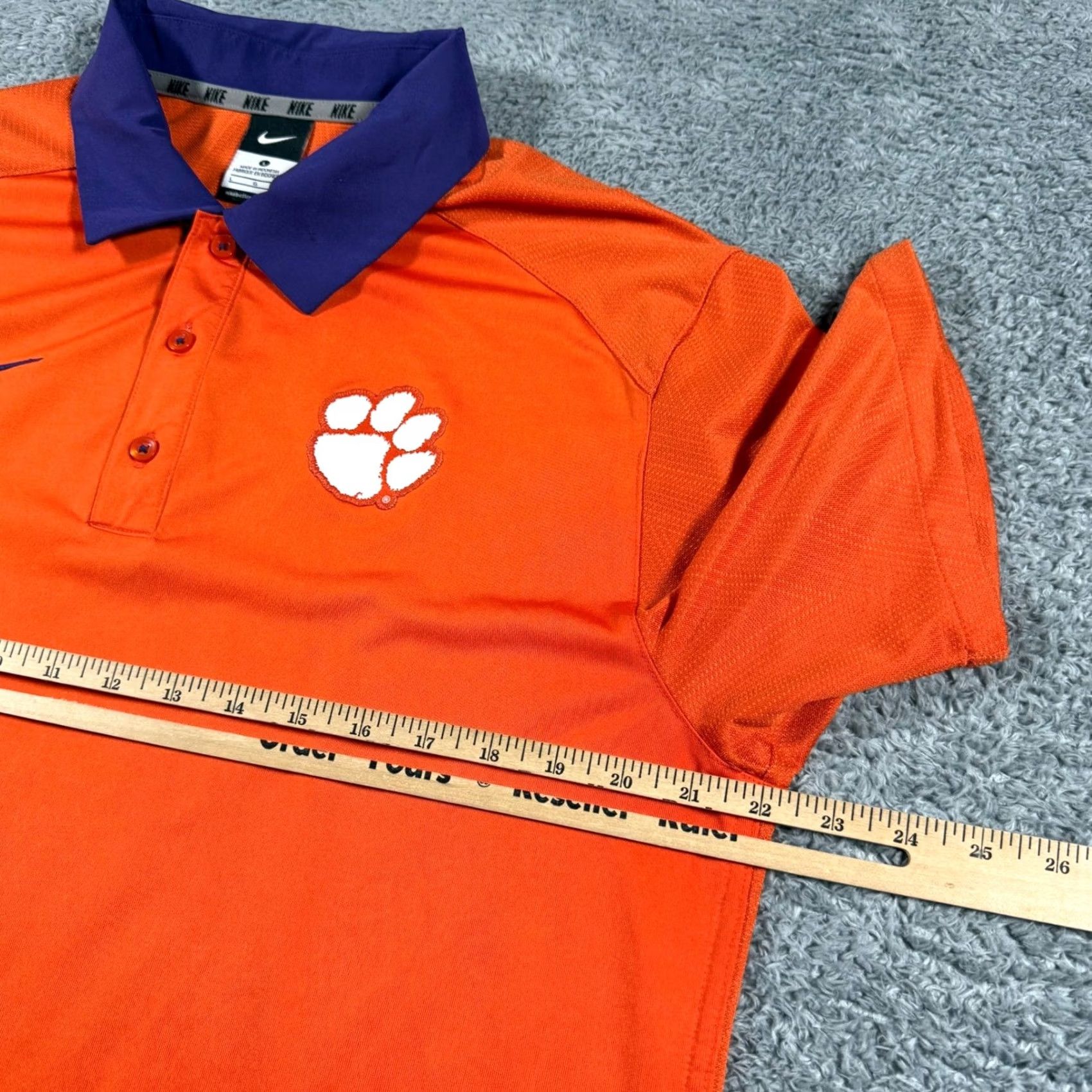 Nike Nike Clemson Tigers Polo Mens Large Orange Purple Dri-FIT Short Performance Size US L / EU 52-54 / 3 - 5 Thumbnail