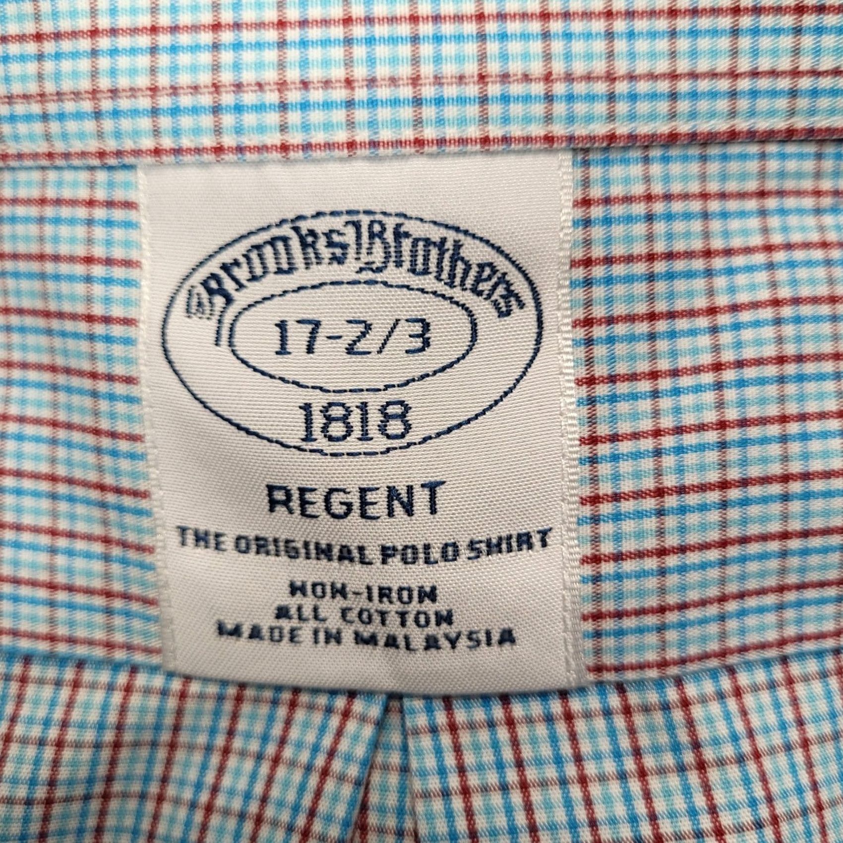 Brooks Brothers Brooks Brothers Dress Shirt Regent Fit Non Iron 17 2/3 43 Blue Gingham Mens Button-Down 100% Cotton Shirt Pattern Check Size 46R - 2 Thumbnail