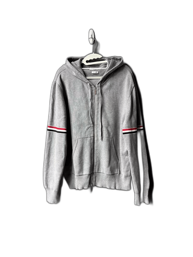 Thom Browne Gray Knit Zip-Up Hoodie with Stripes Size US L / EU 52-54 / 3 - 1 Thumbnail