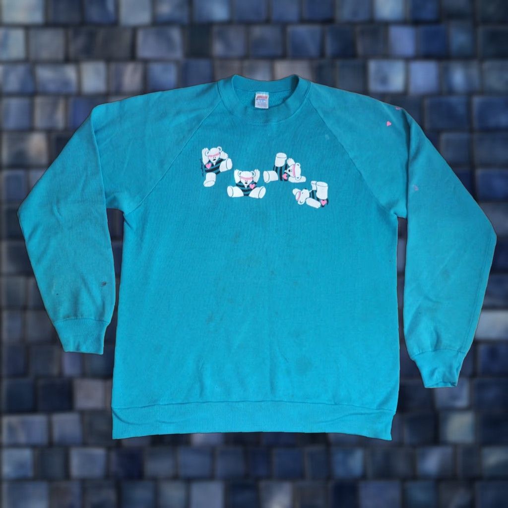 Jerzees VTG Jerzee Sweatshirt Pullover Raglan 80s Graphic Print Blue Distress L Mens Size US L / EU 52-54 / 3 - 1 Thumbnail