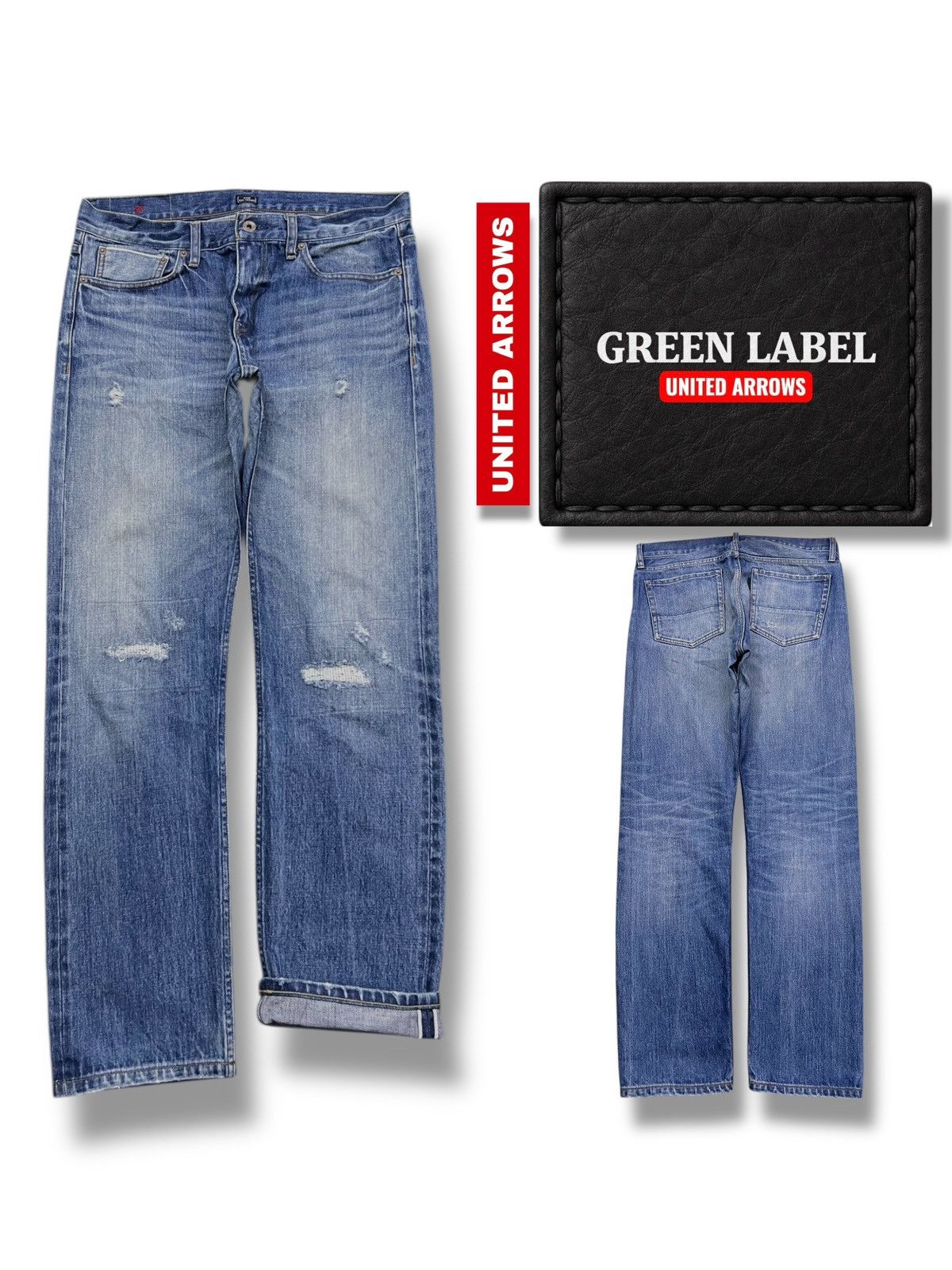United Arrows Vintage Green Label United Arrow Selvedge Denim, Faded Wash Size US 33 - 1 Thumbnail