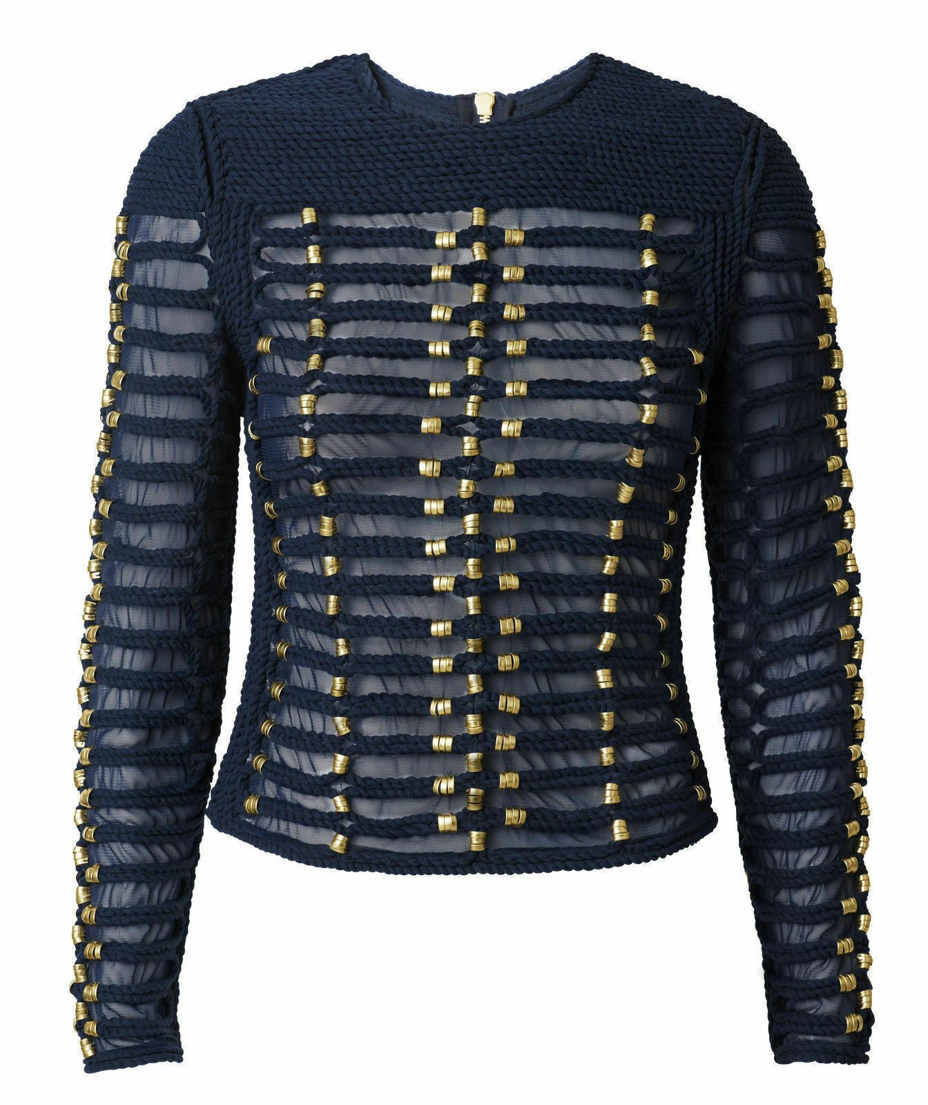 Balmain × H&M BALMAIN x H&M Blue Braided Embroidered Rope Blouse Top US 6 Size M / US 6-8 / IT 42-44 - 1 Thumbnail