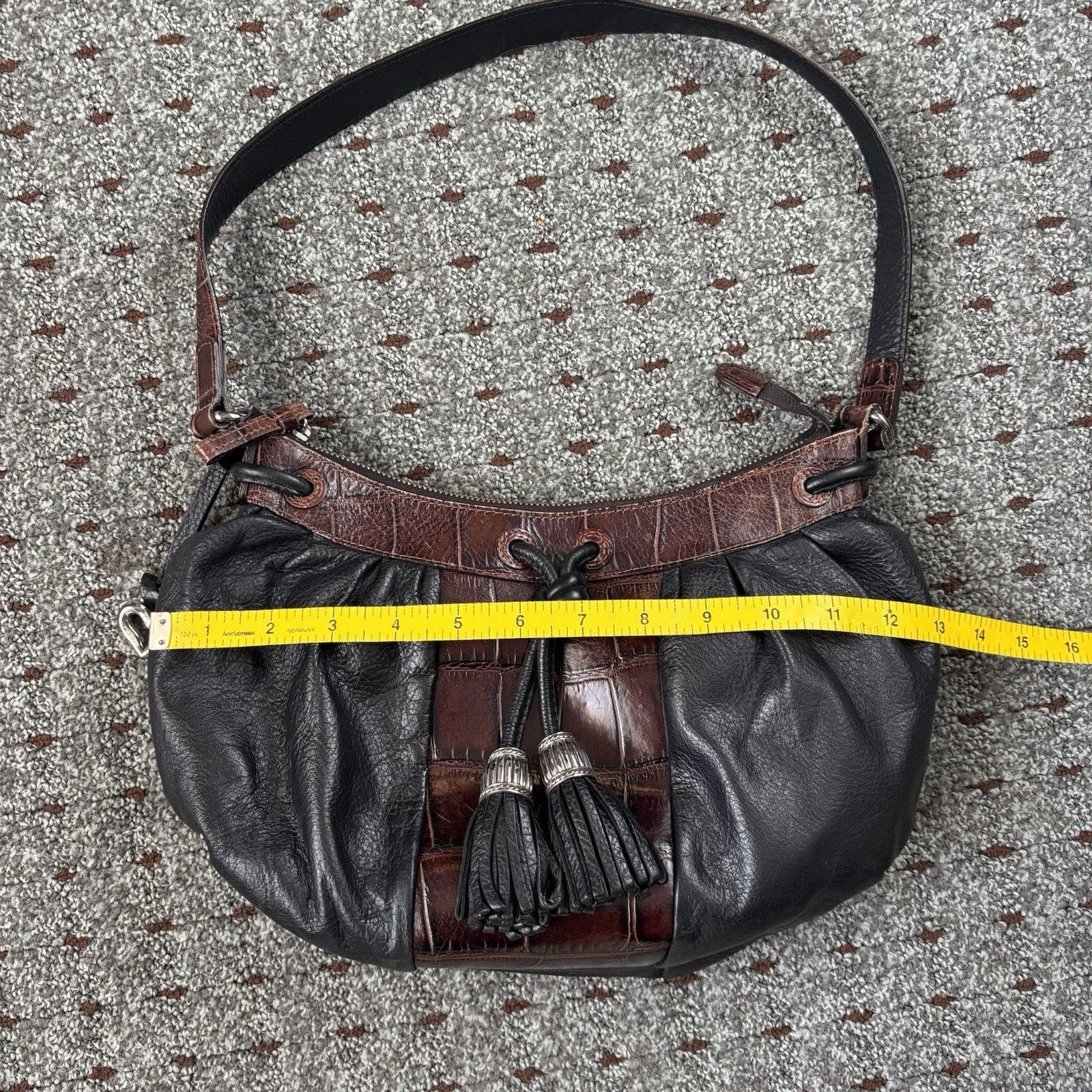 Brighton Vtg Brighton Black Brown Leather Croc Emboss Shoulder Bag Size ONE SIZE - 9 Thumbnail