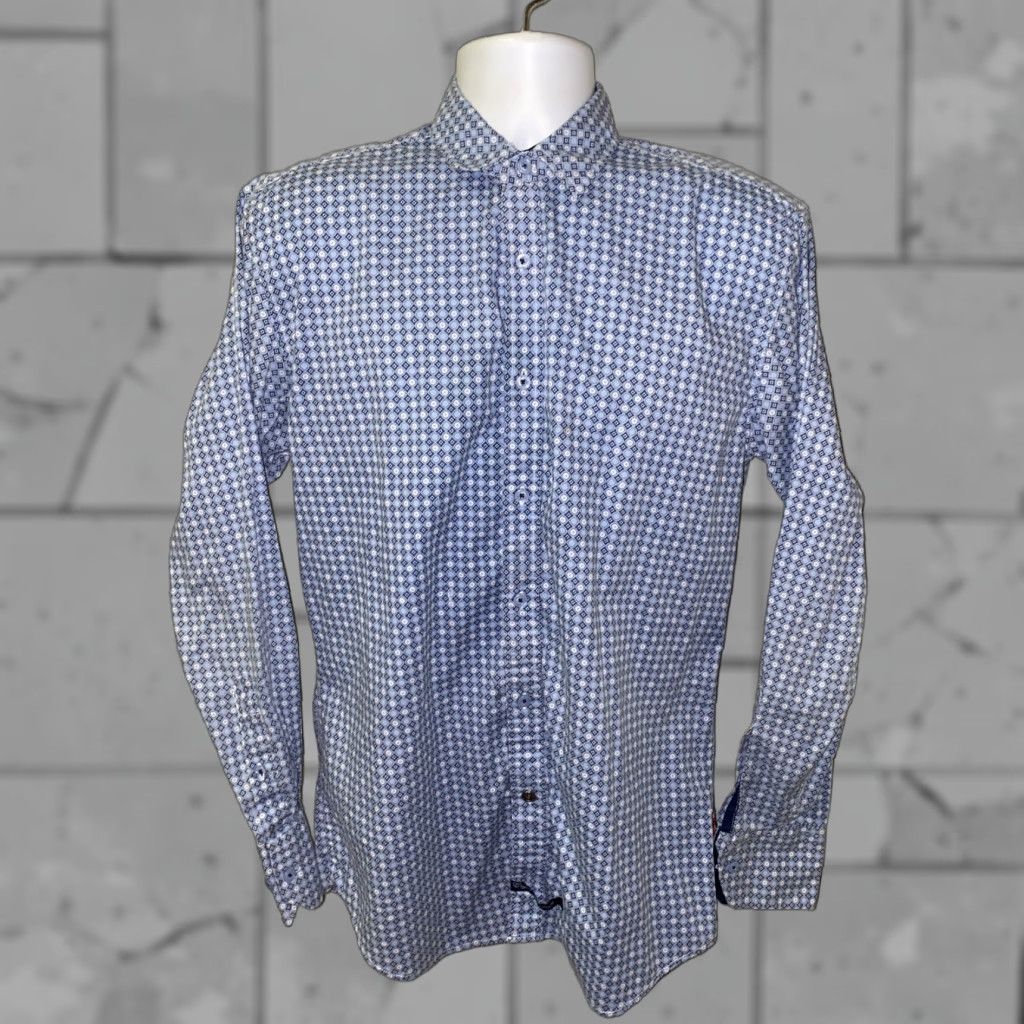 English Laundry English Laundry Shirt Long Sleeve Button-Up Mens M Blue/White Geometric Pattern Cotton Button Front Collared Regular Vintage No Size US M / EU 48-50 / 2 - 1 Thumbnail