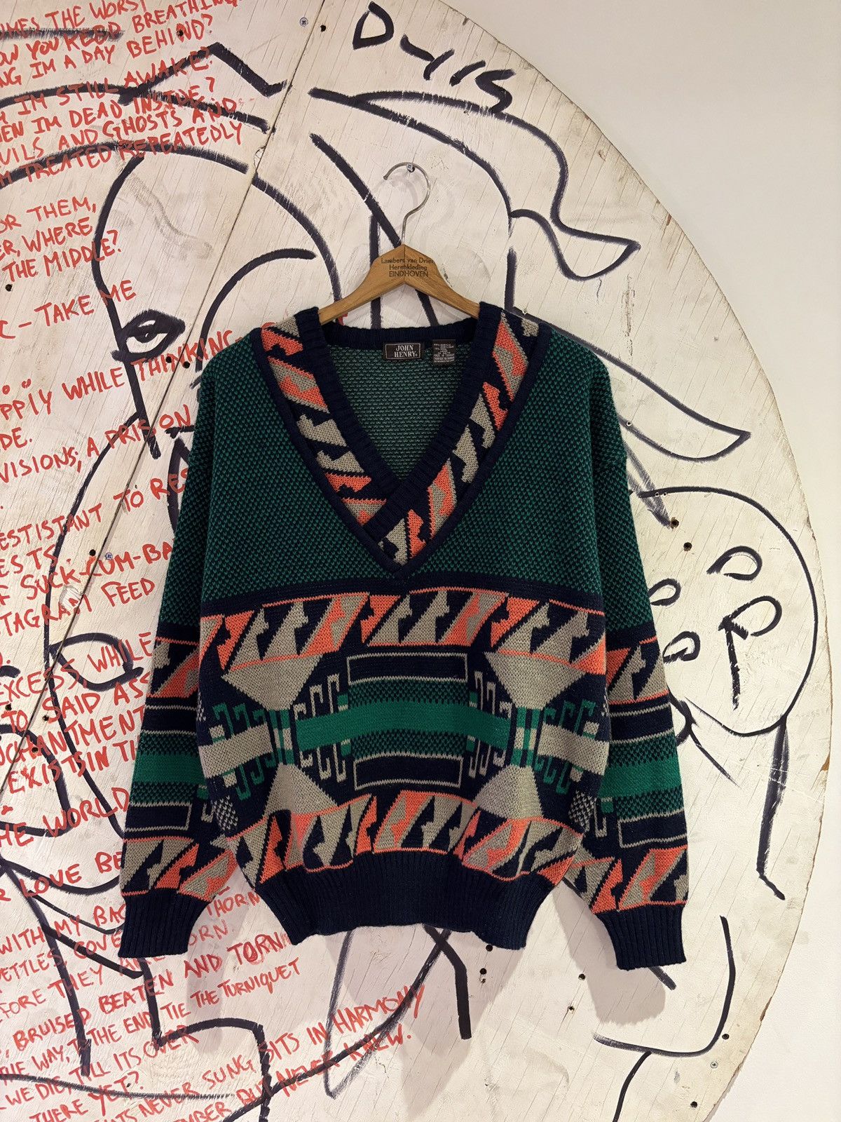Vintage 90s John Henry Wool Blend Aztec South Western V Neck Sweater Size US M / EU 48-50 / 2 - 2 Thumbnail