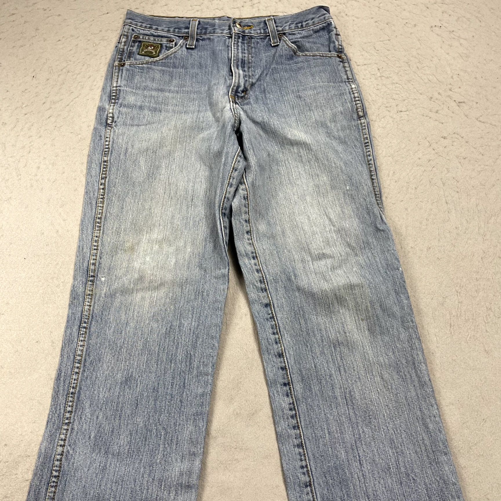 Denime Cinch Jeans Mens 31x32 Blue Faded Denim Western Rodeo Cowboy Green Label Rancher Jeans - Cinch Men's Regular Straight 31 X 32 Blue Denim 80s? Size US 31 - 3 Thumbnail