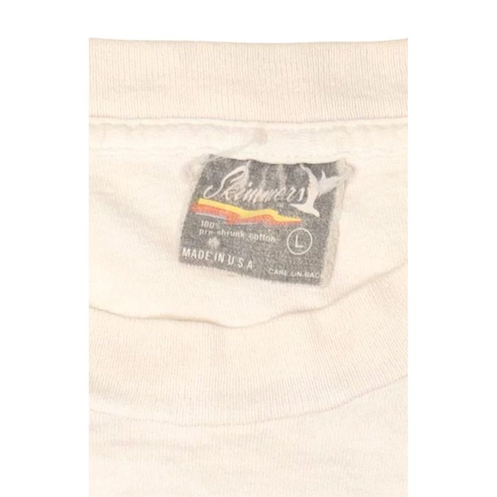Vintage VINTAGE Skimmers T-Shirt White Short Sleeve Large Unisex Adults 1990s Thrashed Cat Country Memphis Zoo Big Cats Wrap Around Men Womens Boys Girls Size US L / EU 52-54 / 3 - 4 Thumbnail