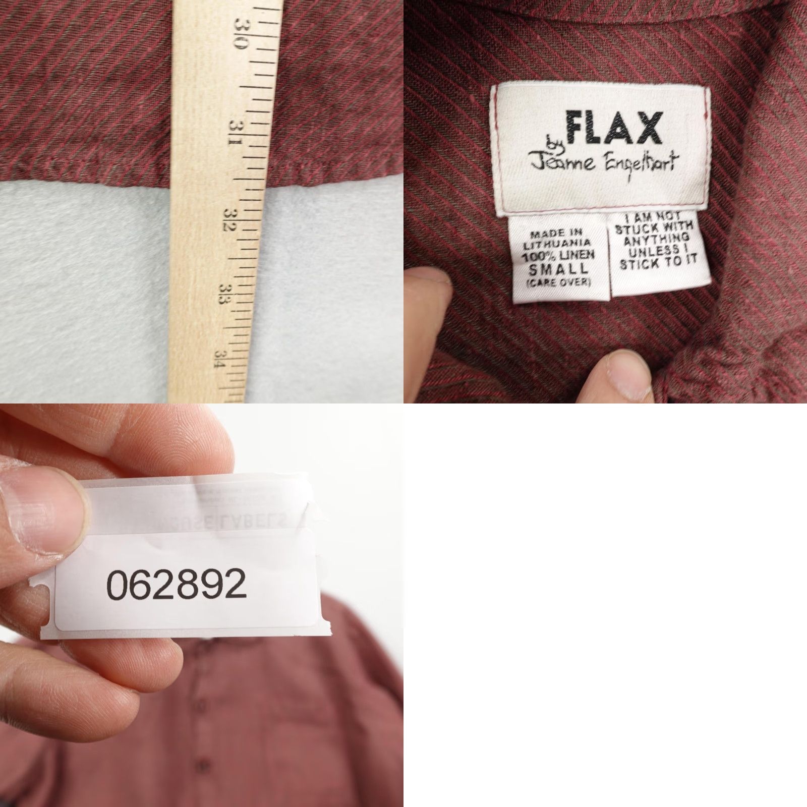 FLAX Flax Shirt Womens Small Red Long Sleeve Button Front Linen Pocket Casual Top ^ Size S / US 4 / IT 40 - 8 Thumbnail