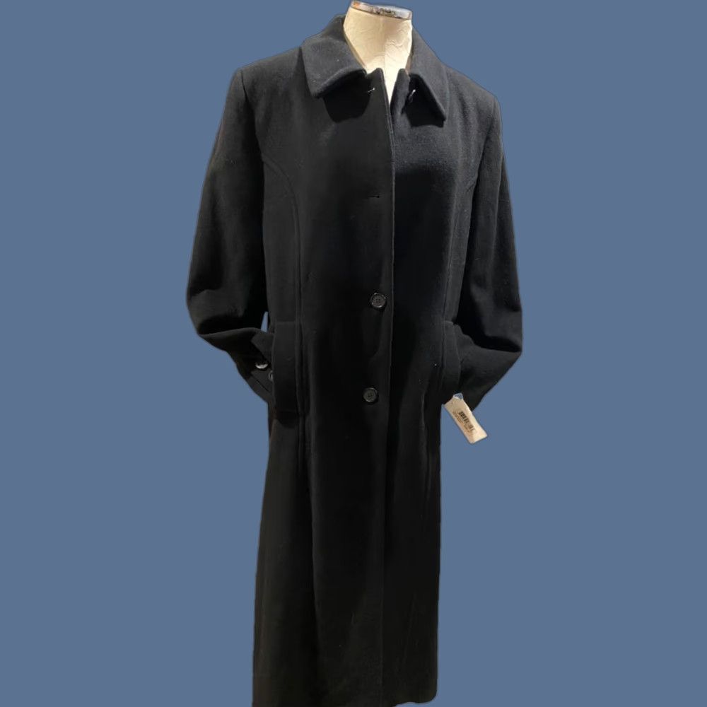 Vintage VINTAGE Larry Levine Coat Dress Wool Lambswool Cashmere Black 14 Womens Plus 80% Lambswool 20% Cashmere 48" Back Collar to Hem Size XL / US 12-14 / IT 48-50 - 1 Thumbnail