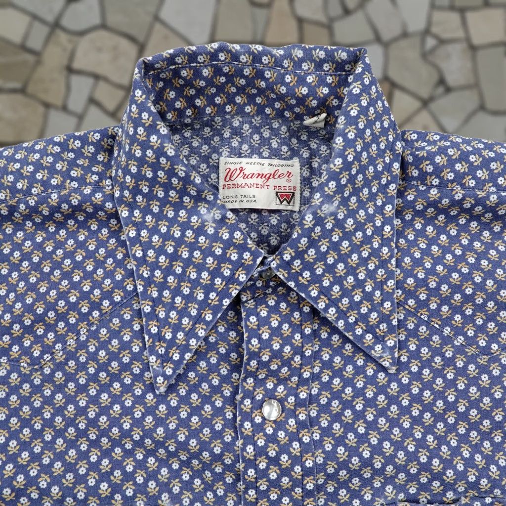 Wrangler VINTAGE Wrangler Shirt Mens Medium Blue Floral Western Pearl Snap Rodeo 70s Size US M / EU 48-50 / 2 - 1 Thumbnail