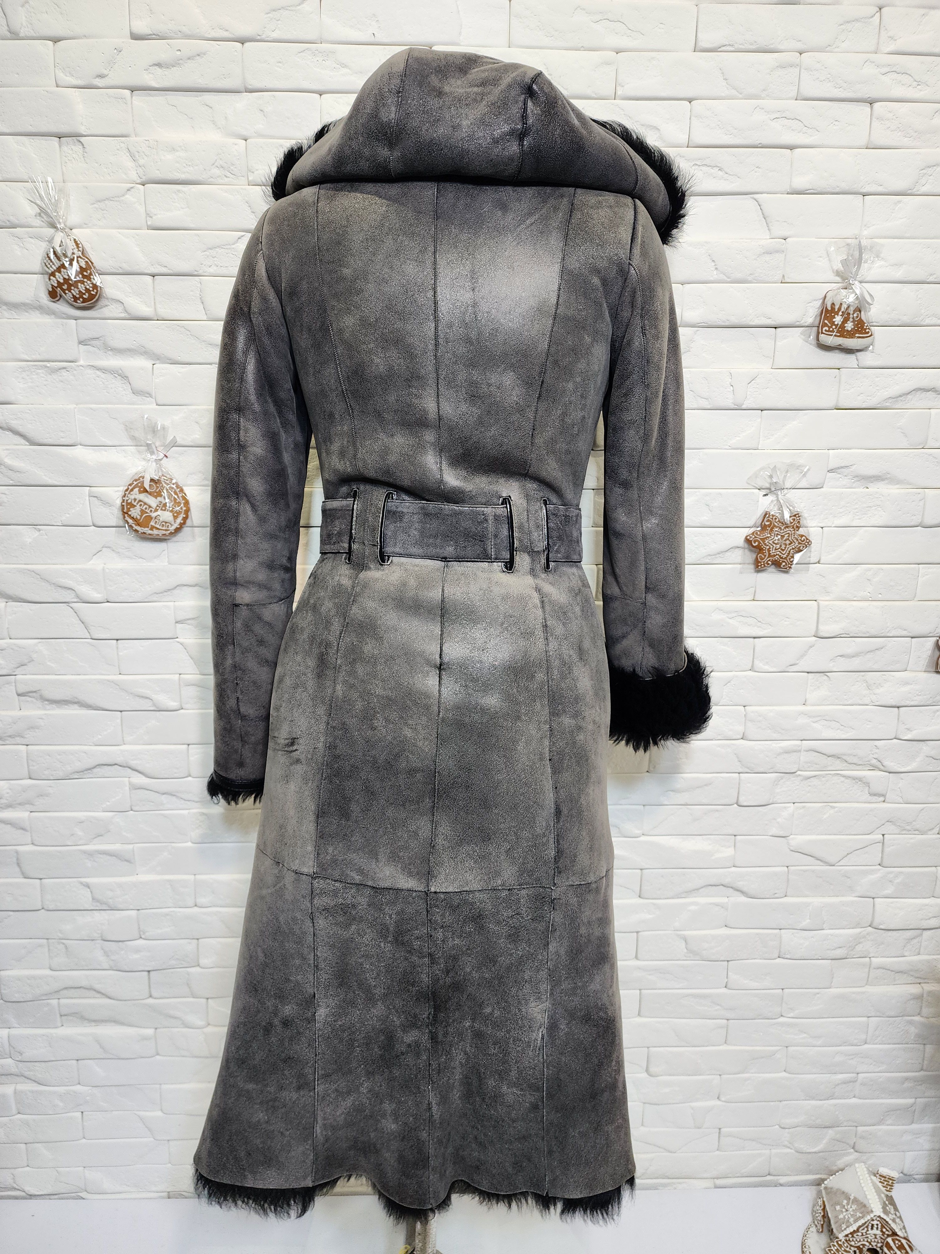 Furla Gray Sheepskin Hooded Coat: Women's Fur Button-Up Coat Size M / US 6-8 / IT 42-44 - 2 Thumbnail