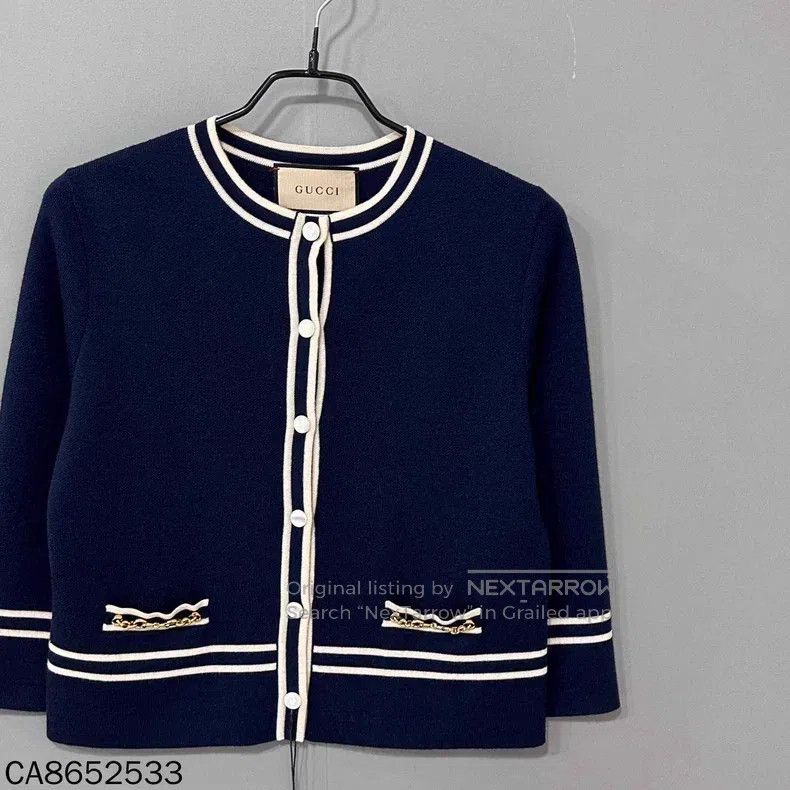 Gucci Gucci Dark blue horse buckle small fragrant style coat Size S / US 4 / IT 40 - 1 Thumbnail