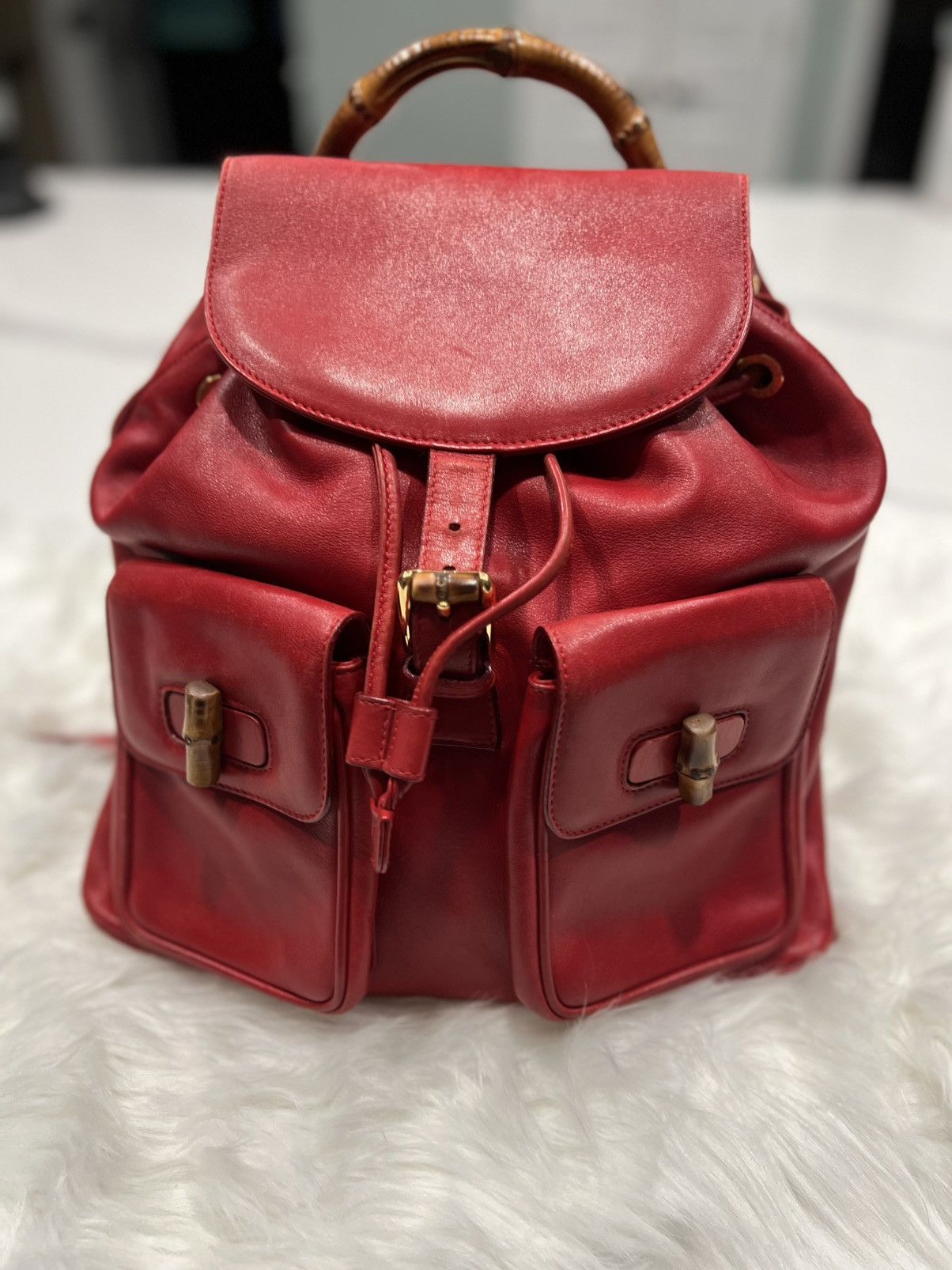Gucci Vintage Gucci Red Bamboo Backpack – Y2K Tom Ford Era Size ONE SIZE - 1 Thumbnail