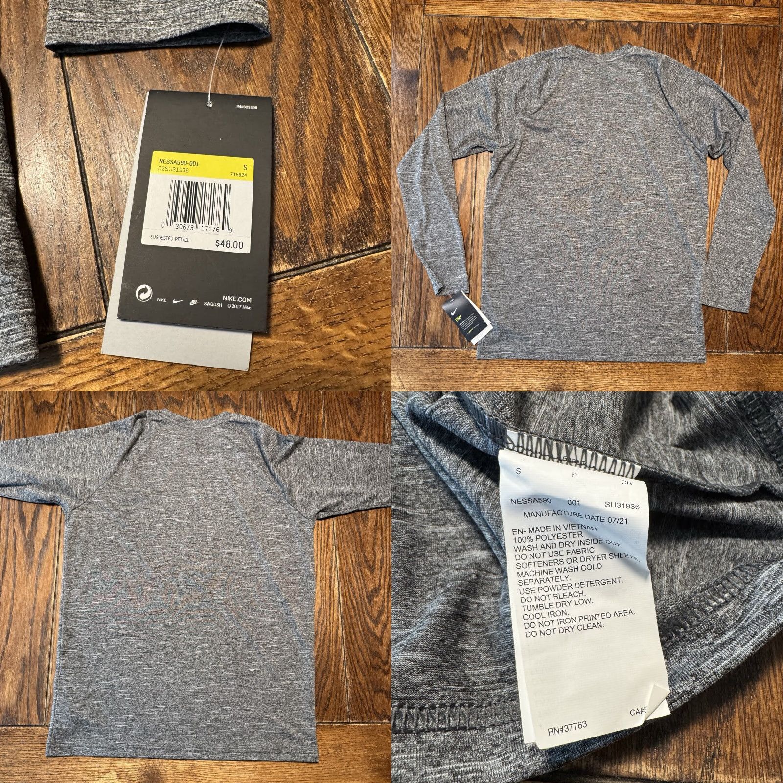 Nike Nike Swim Shirt Mens Size S Gray Long Sleeve UV Protection Dri-FIT Beach Activewear Size US S / EU 44-46 / 1 - 8 Thumbnail