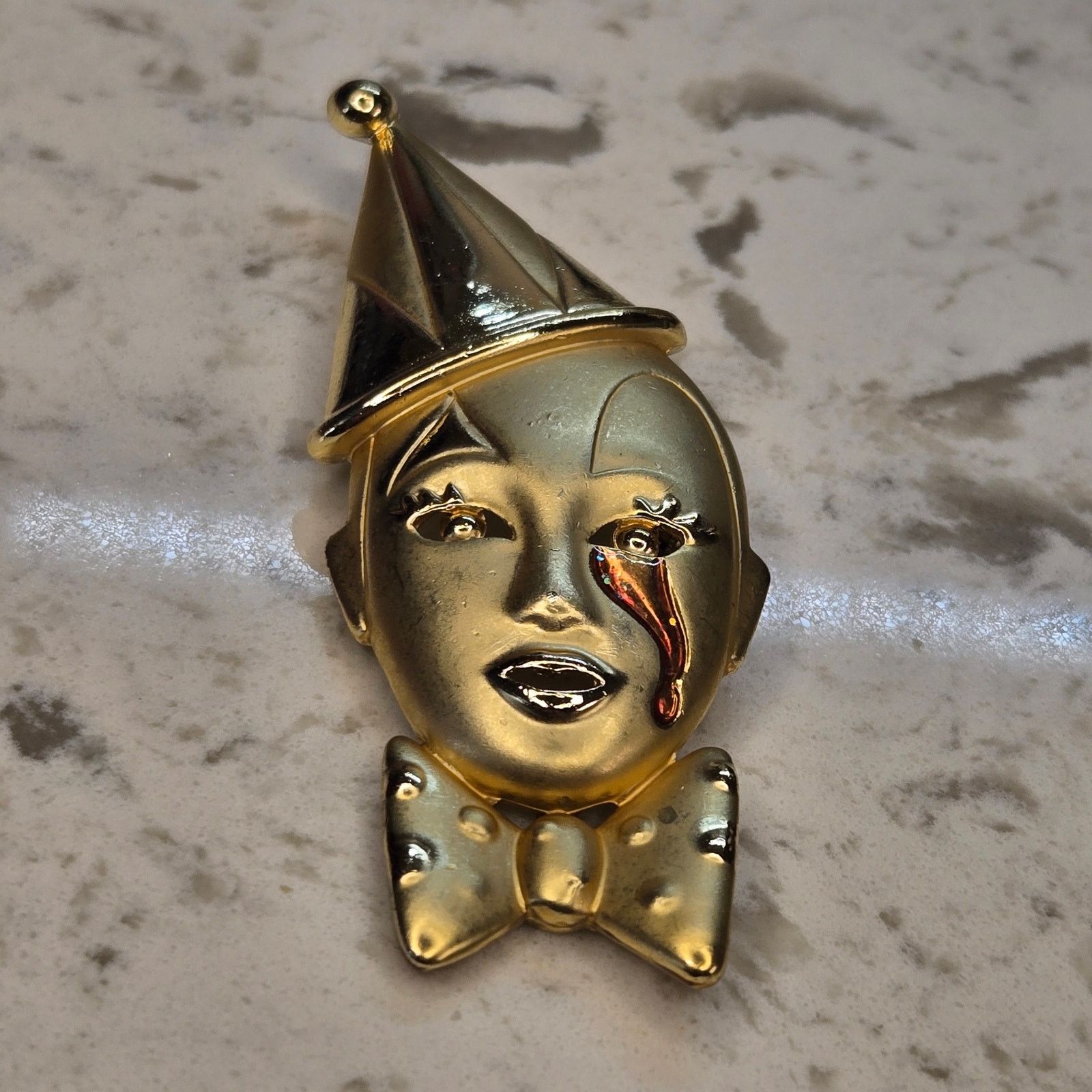 Vintage Vintage 1980s Pierrot Sad Clown Brooch, Art Deco Revival Size ONE SIZE - 2 Thumbnail
