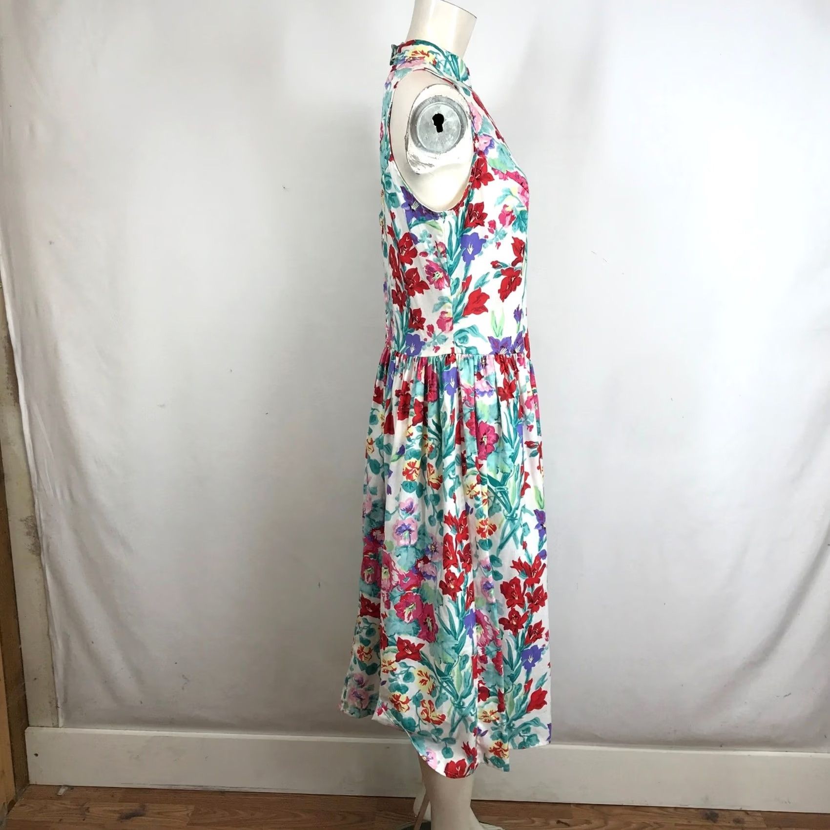 Vintage VINTAGE Brittany Nicole Women Halter Midi Dress 11/12 Floral White Sundress Size L / US 10 / IT 46 - 4 Thumbnail