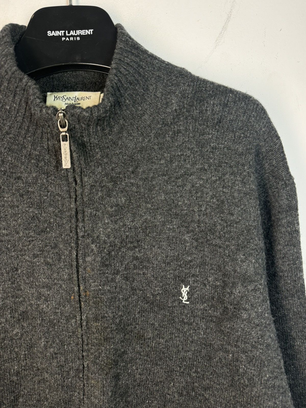 Yves Saint Laurent Wool YSL Sweater Soft Zip Grey/Beige Knitted Vintage Size US XL / EU 56 / 4 - 1 Thumbnail