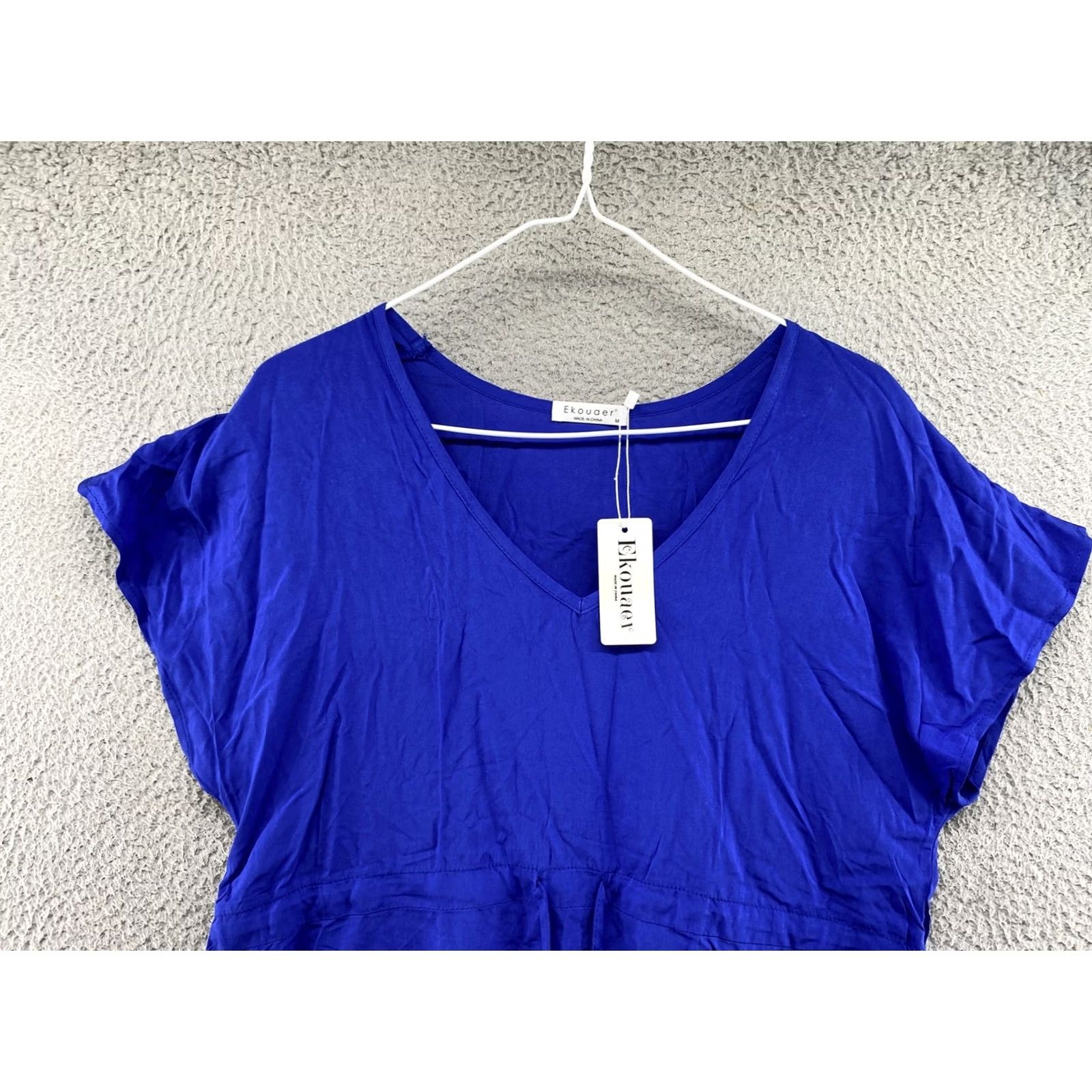 Vintage Ekouaer Women's V-Neck Loungewear Short Sleeve Dress Blue M NEW Size 32" / US 10 / IT 46 - 2 Thumbnail