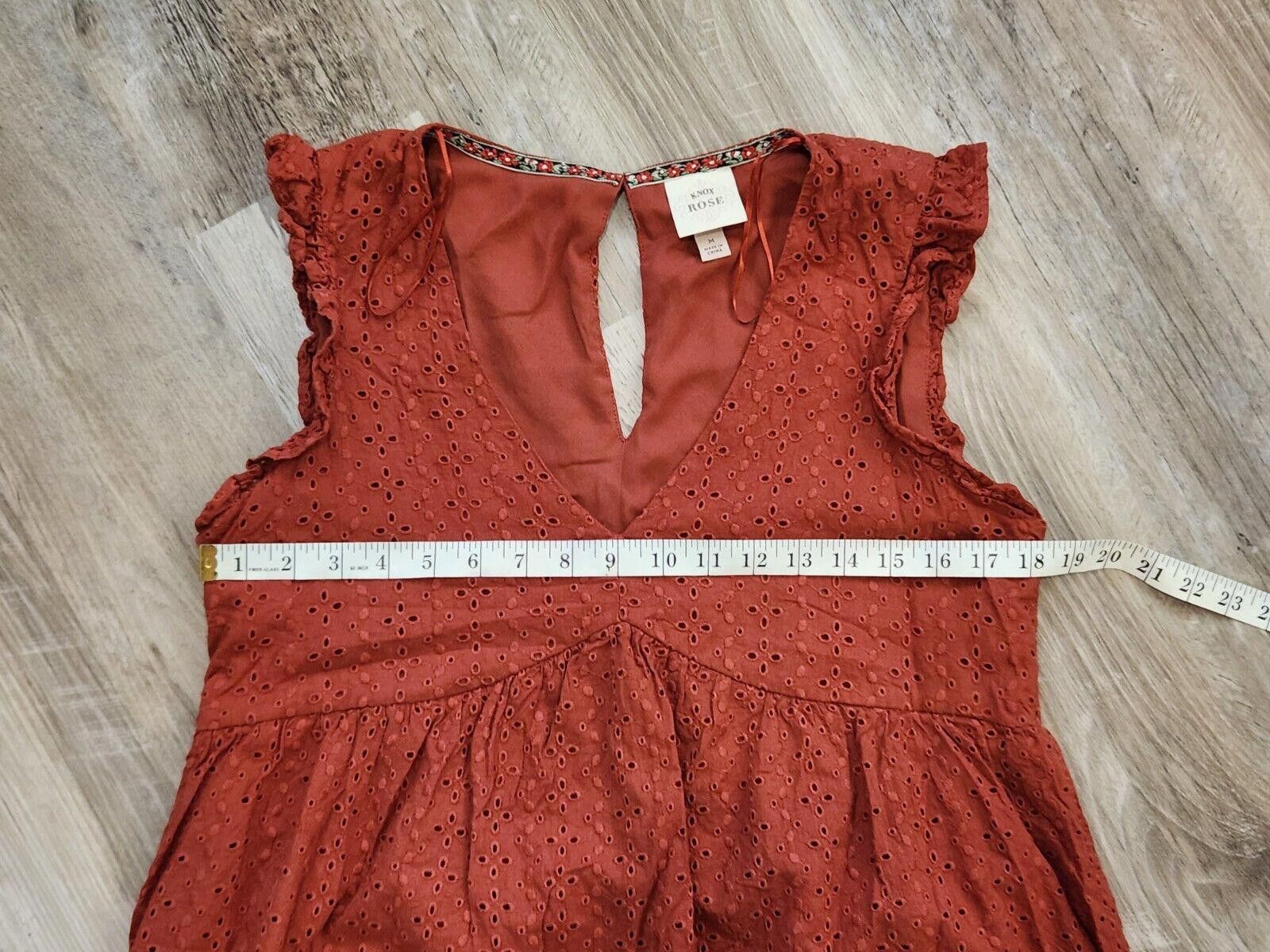 Designer Knox Rose Dress Medium Burned Orange Rust V Neck Boho Chic Size M / US 6-8 / IT 42-44 - 5 Thumbnail
