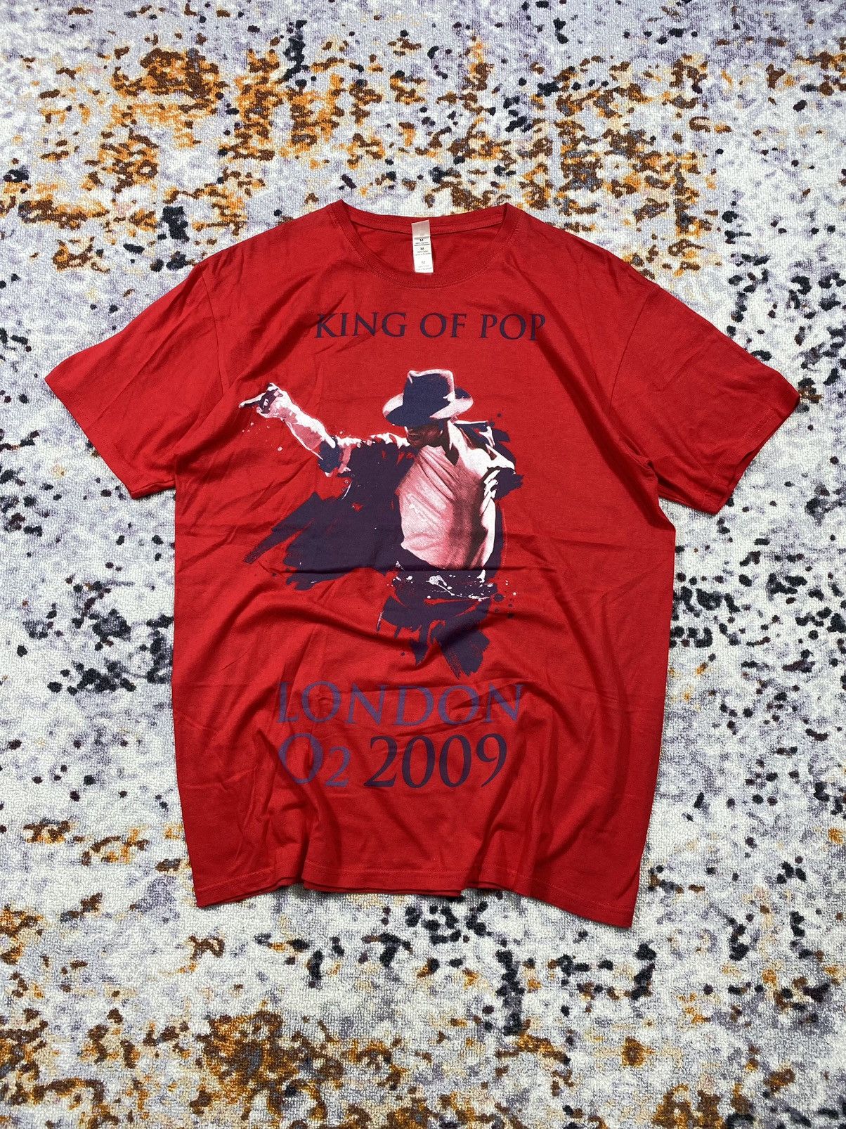 image of Band Tees x Vintage King Of Pop Michael Jackson London 2009 Tshirt in Red, Men's (Size Medium)