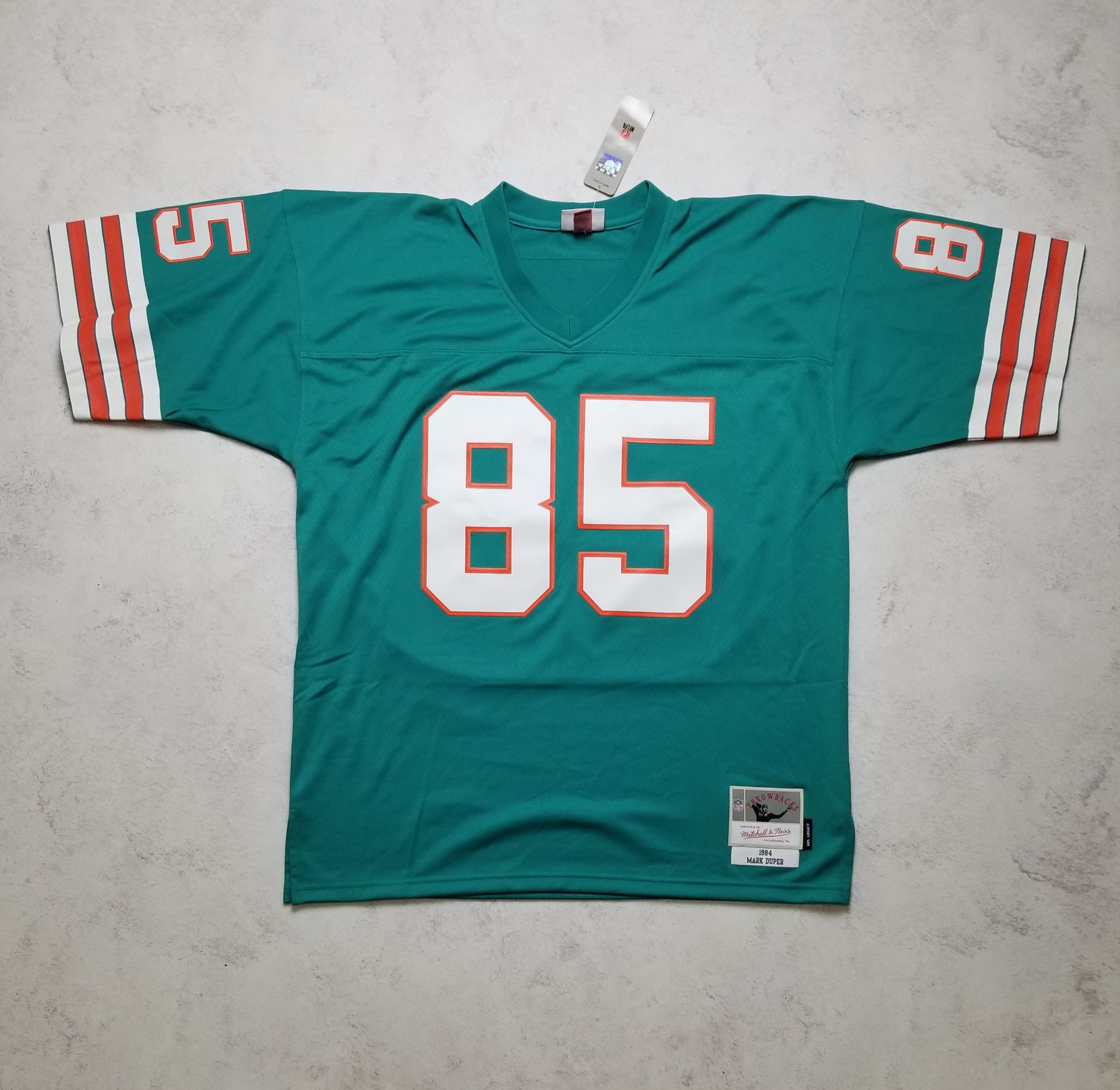 Mitchell & Ness Miami Dolphins Mark Duper #85 Aqua 1984 NFL Legacy Jersey Size US XL / EU 56 / 4 - 1 Thumbnail