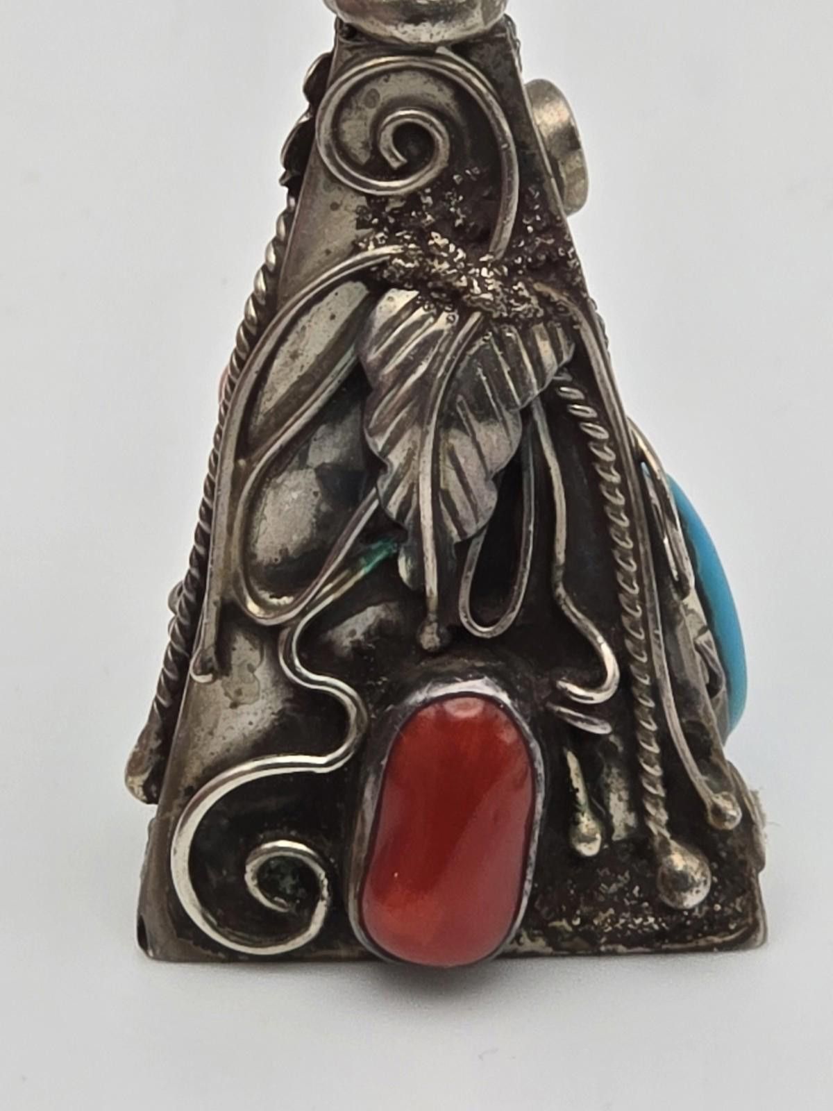 Other Vintage Navajo Sterling Pendant Turquoise Coral Cluster Size ONE SIZE - 7 Thumbnail