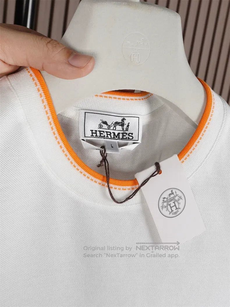 Hermes Hermes Men's White Thin Short Sleeve T-Shirt Size US L / EU 52-54 / 3 - 3 Thumbnail
