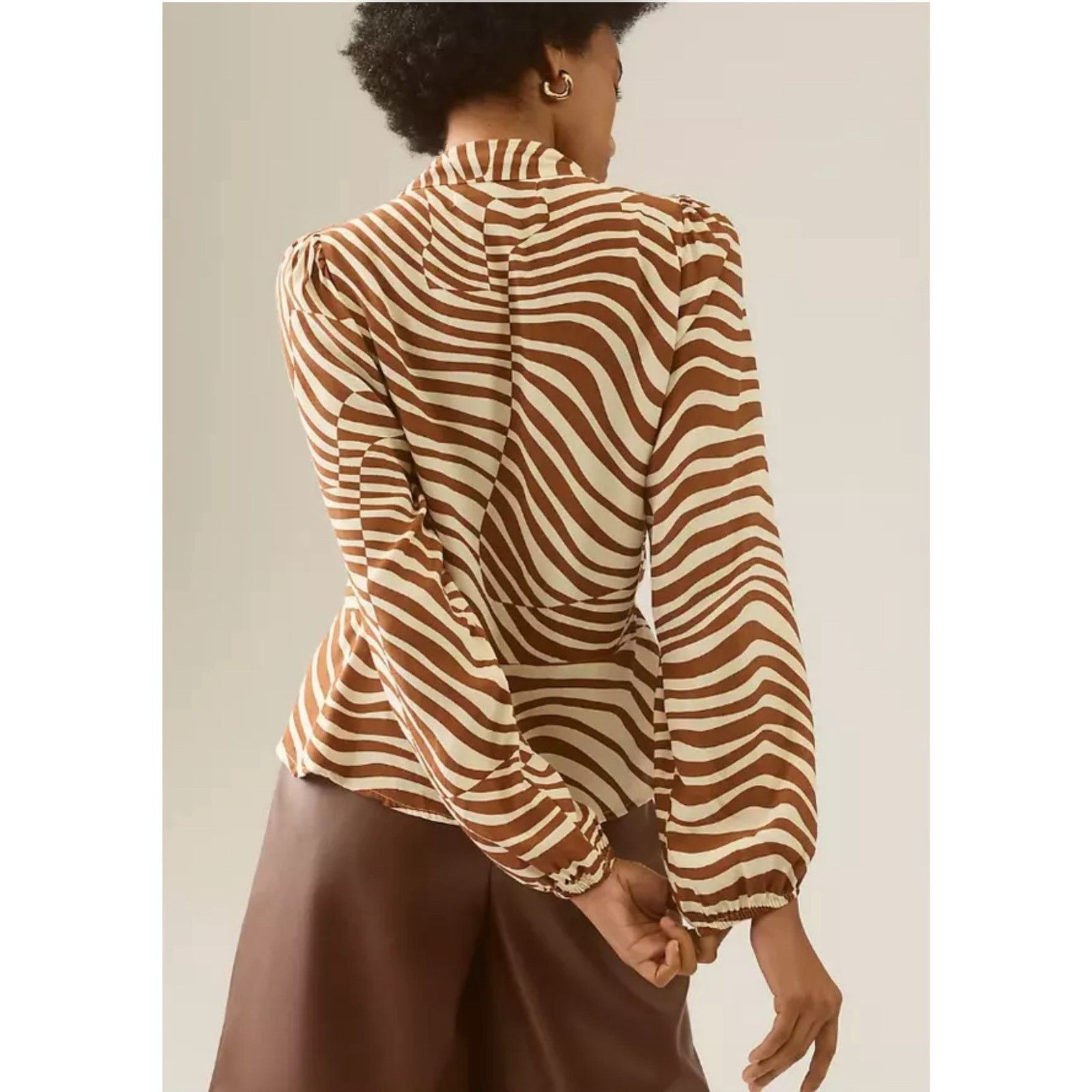 FAITHFULL NWT Faithfull The Brand Tie Blouse Brown White Print Sz 4 Size S / US 4 / IT 40 - 3 Thumbnail