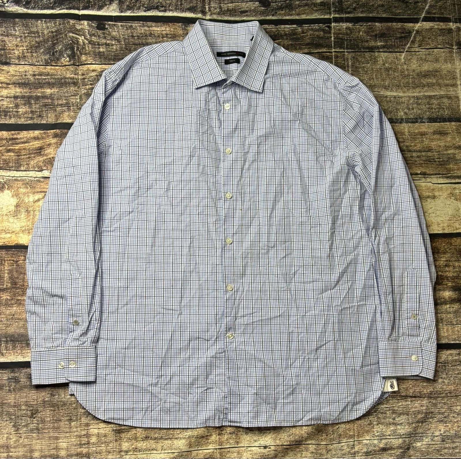 John Varvatos John Varvatos Shirt Men's 17.5 34/35 Plaid Cutaway Collar Size US XXL / EU 58 / 5 - 1 Thumbnail