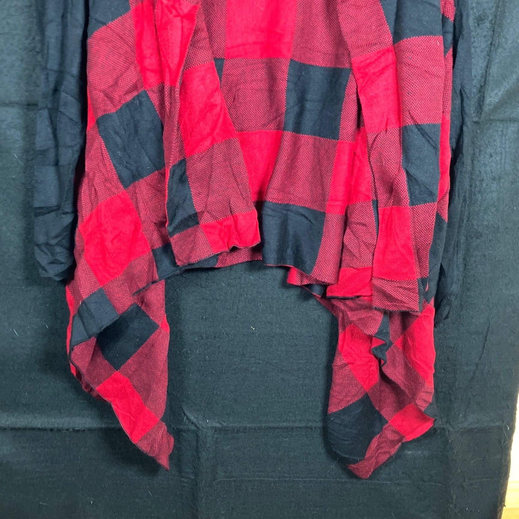 Prana Torrid Womens Sweater Red Black Plaid Open Waterfall Front Cardigan 0 Size XS / US 0-2 / IT 36-38 - 3 Thumbnail