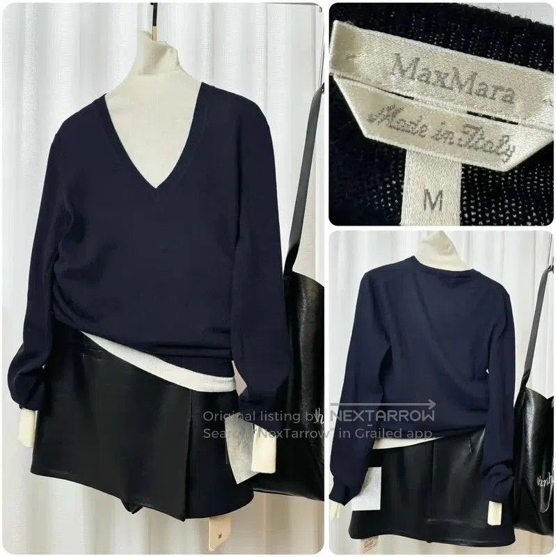 Max Mara MaxMara Women's V-Neck Wool Sweater in Dark Blue . Size XXS / US 00 / IT 34 - 1 Thumbnail