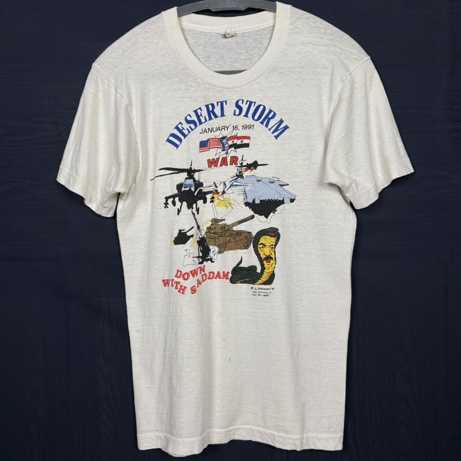 Vintage 🇺🇸1991 DESERT STORM DOWN WITH SADDAM T Size US S / EU 44-46 / 1 - 1 Thumbnail
