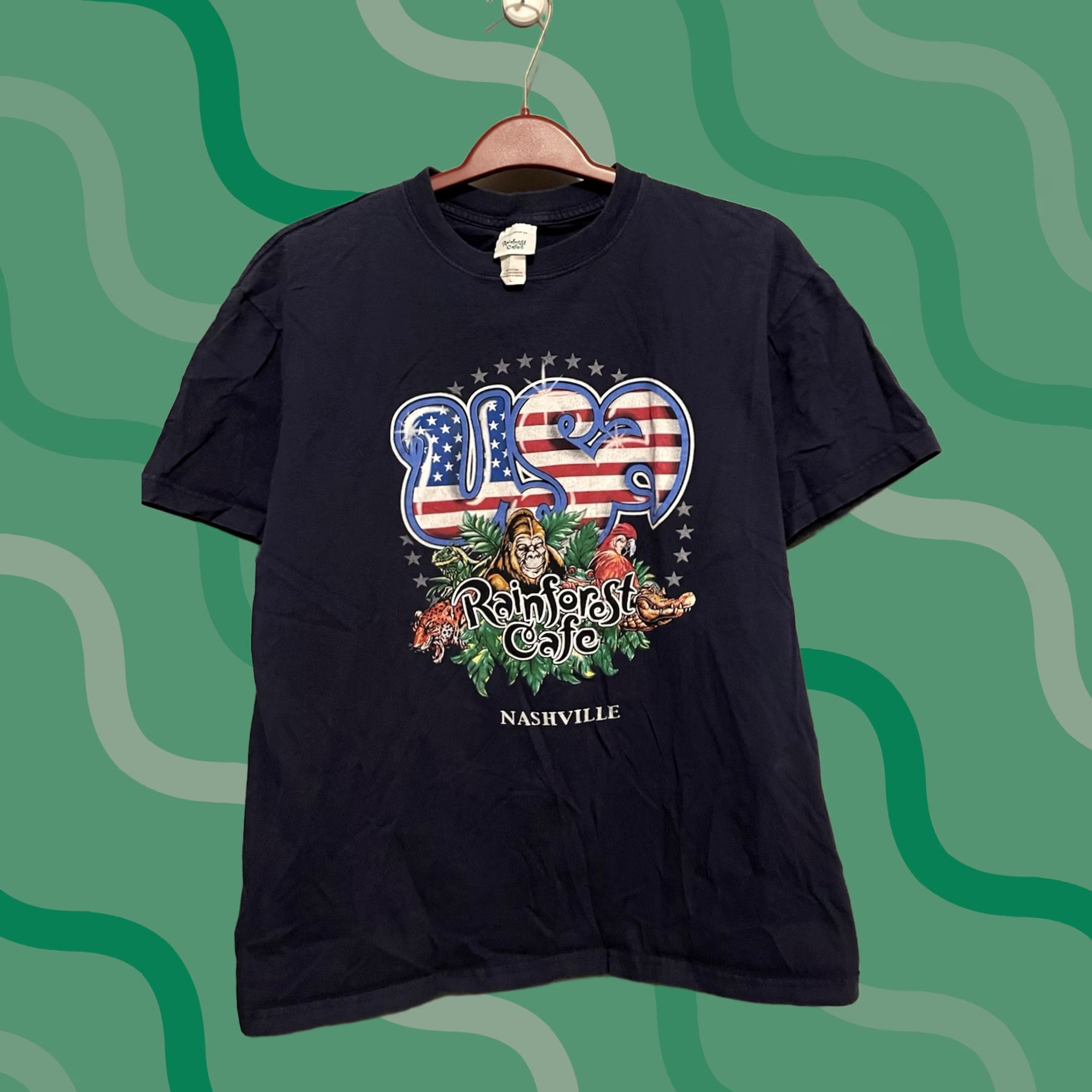 Vintage Vintage 90s Rainforest Cafe USA Jungle Restaurant Graphic Print Shirt Mens L (C402) Size US L / EU 52-54 / 3 - 1 Thumbnail