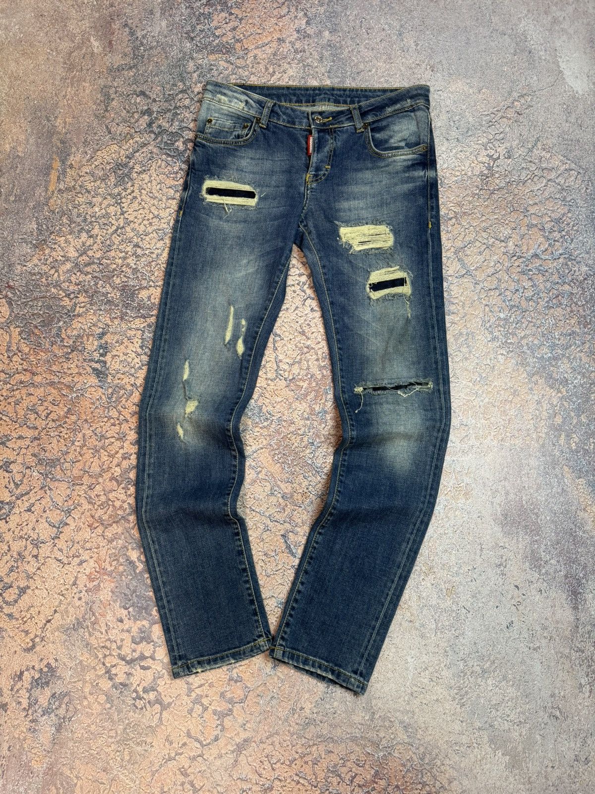 Dsquared Jeans Slim Fit Blue Denim Italy Vintage Faded Y2K