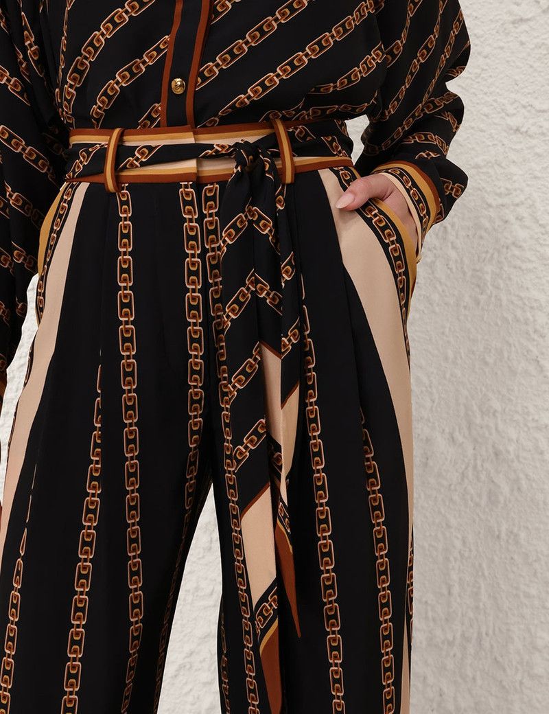 Zimmermann oc11z0226 Belted Wide Leg Pants In Black/Brown Size 34" / US 12 / IT 48 - 5 Thumbnail