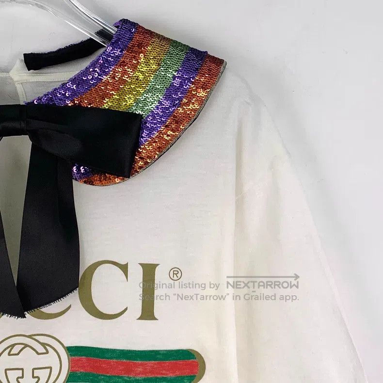 Gucci Gucci White rainbow sequin tie bow cotton short-sleeved T- Size XS / US 0-2 / IT 36-38 - 3 Thumbnail