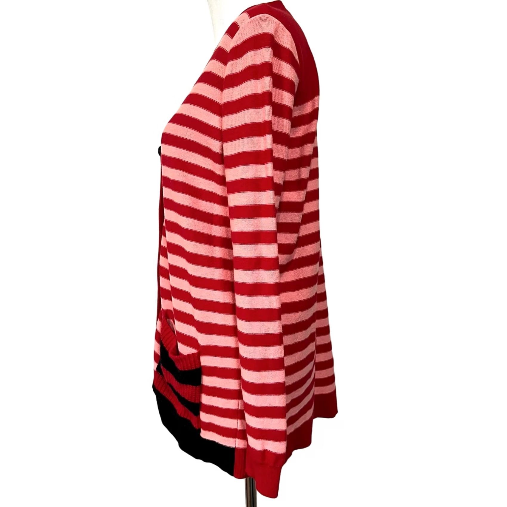 Vintage Cabi Striped Cardigan Sweater Women’s Red Pink Cotton Sz M Pocket 5446 Size M / US 6-8 / IT 42-44 - 5 Thumbnail