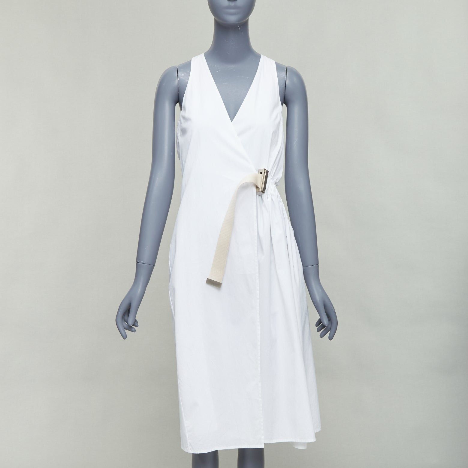 Acne Studios ACNE STUDIOS 2016 Chen Poplin silver buckle beige belted white utility dress FR32 XXS Size XS / US 0-2 / IT 36-38 - 1 Thumbnail