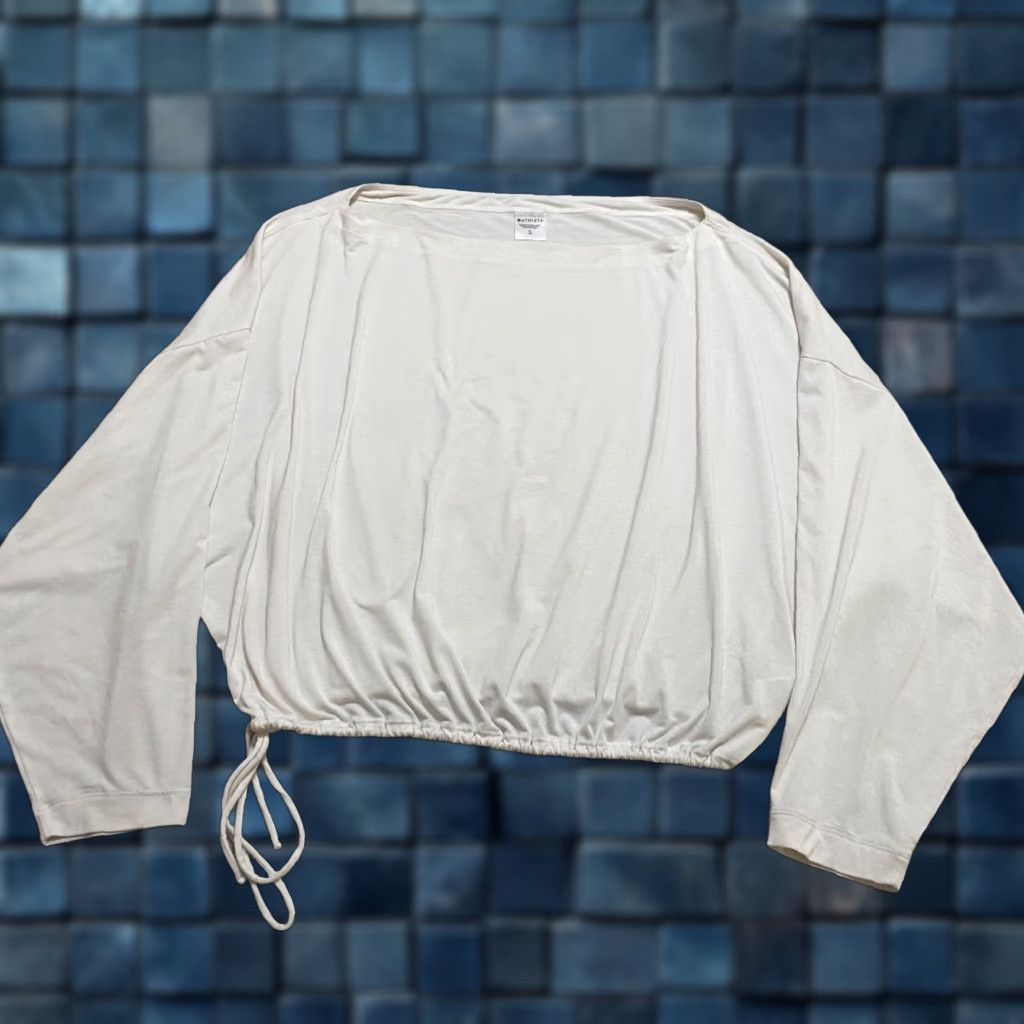 Athleta Athleta Shirt Womens XL White Solid Boat Neck Long Sleeve Cropped Cinch Size XL / US 12-14 / IT 48-50 - 1 Thumbnail
