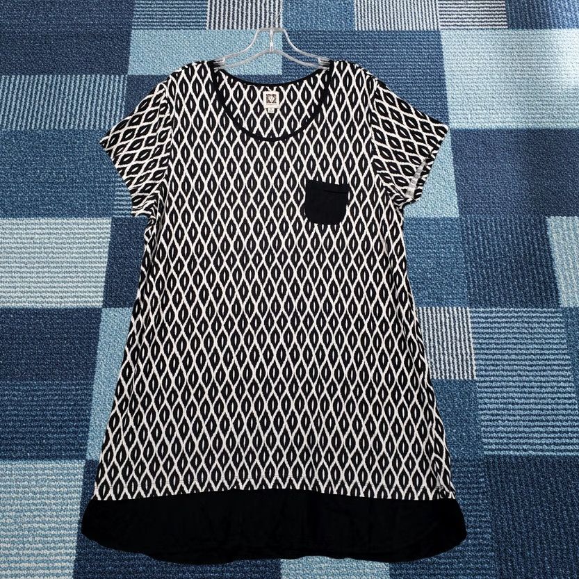 Anne Klein Anne Klein Dress Womens XL Black Shift Diamont Print Round Neck Short Sleeves Size 40" / US 18 - 1 Thumbnail