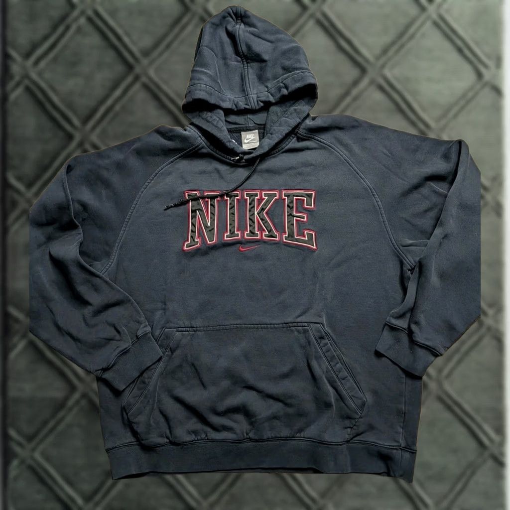 Nike VINTAGE Nike Hoodie Spellout Logo Center Swoosh Center Check Black Size XL Mens 90s Size US XL / EU 56 / 4 - 1 Thumbnail